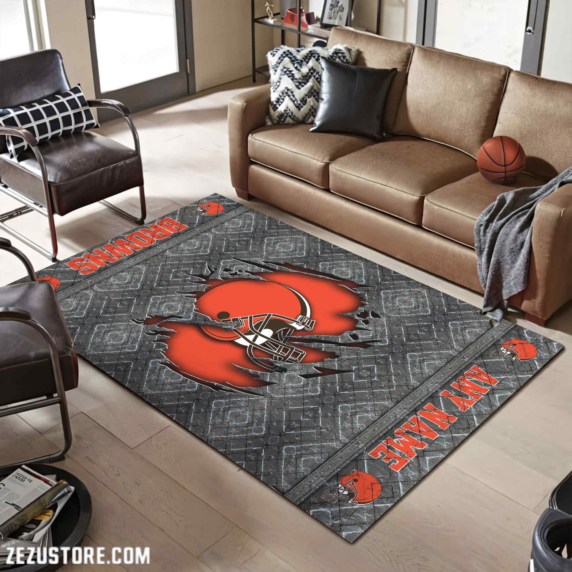 Cleveland Browns Living Room Rug, Football Team Living Room Rug 2024 Versions, FootBall Fan Gifts EHIVM-53669