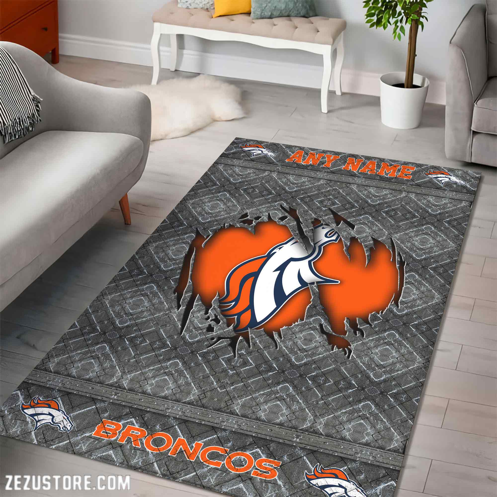Alternative view of Denver Broncos Living Room Rug, Football Team Living Room Rug 2024 Versions, FootBall Fan Gifts EHIVM-53669