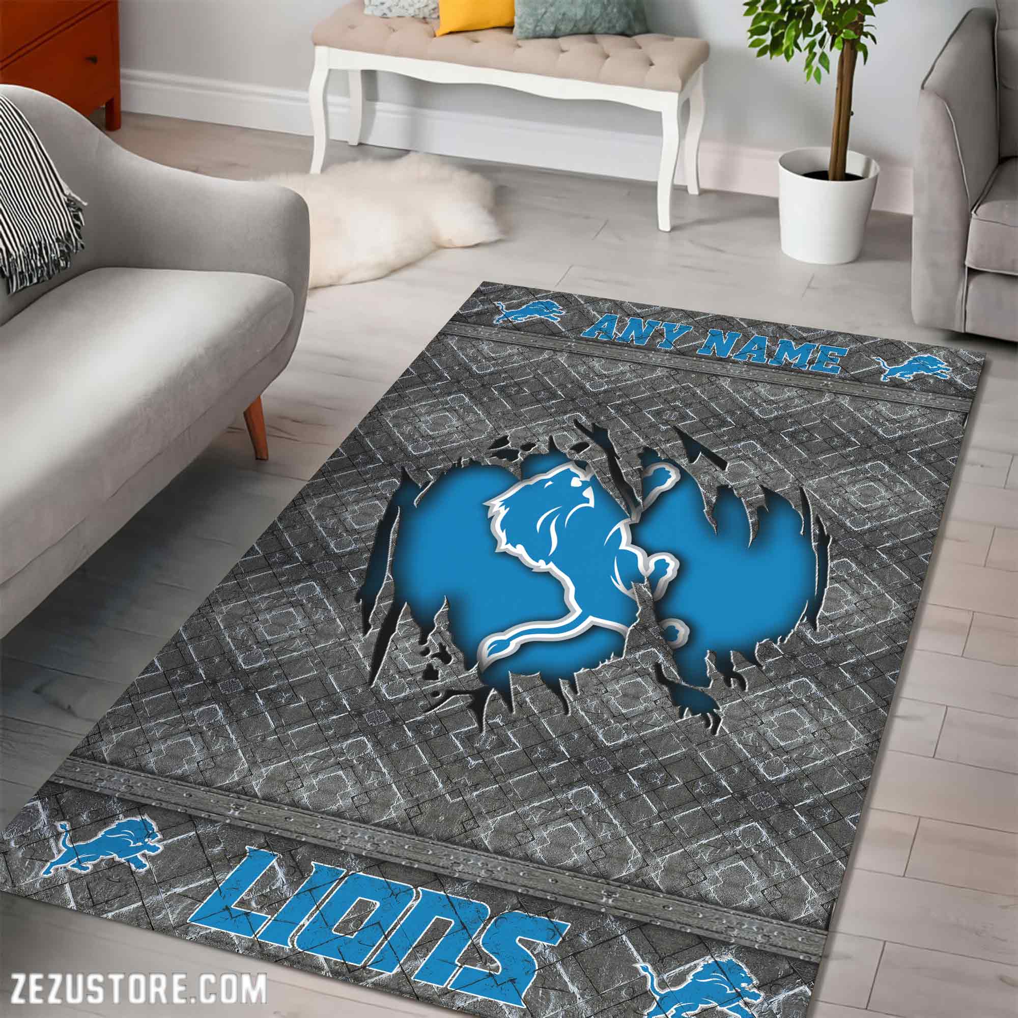 Alternative view of Detroit Lions Living Room Rug, Football Team Living Room Rug 2024 Versions, FootBall Fan Gifts EHIVM-53669