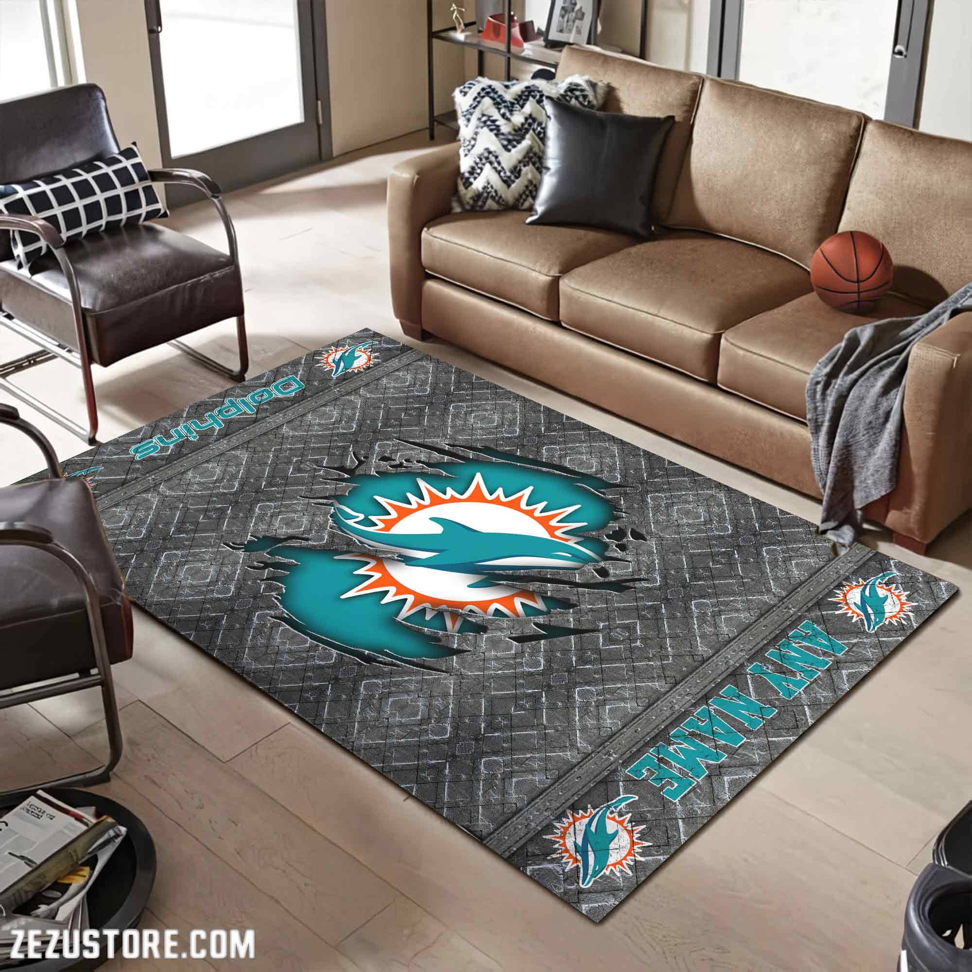Miami Dolphins Living Room Rug, Football Team Living Room Rug 2024 Versions, FootBall Fan Gifts EHIVM-53669