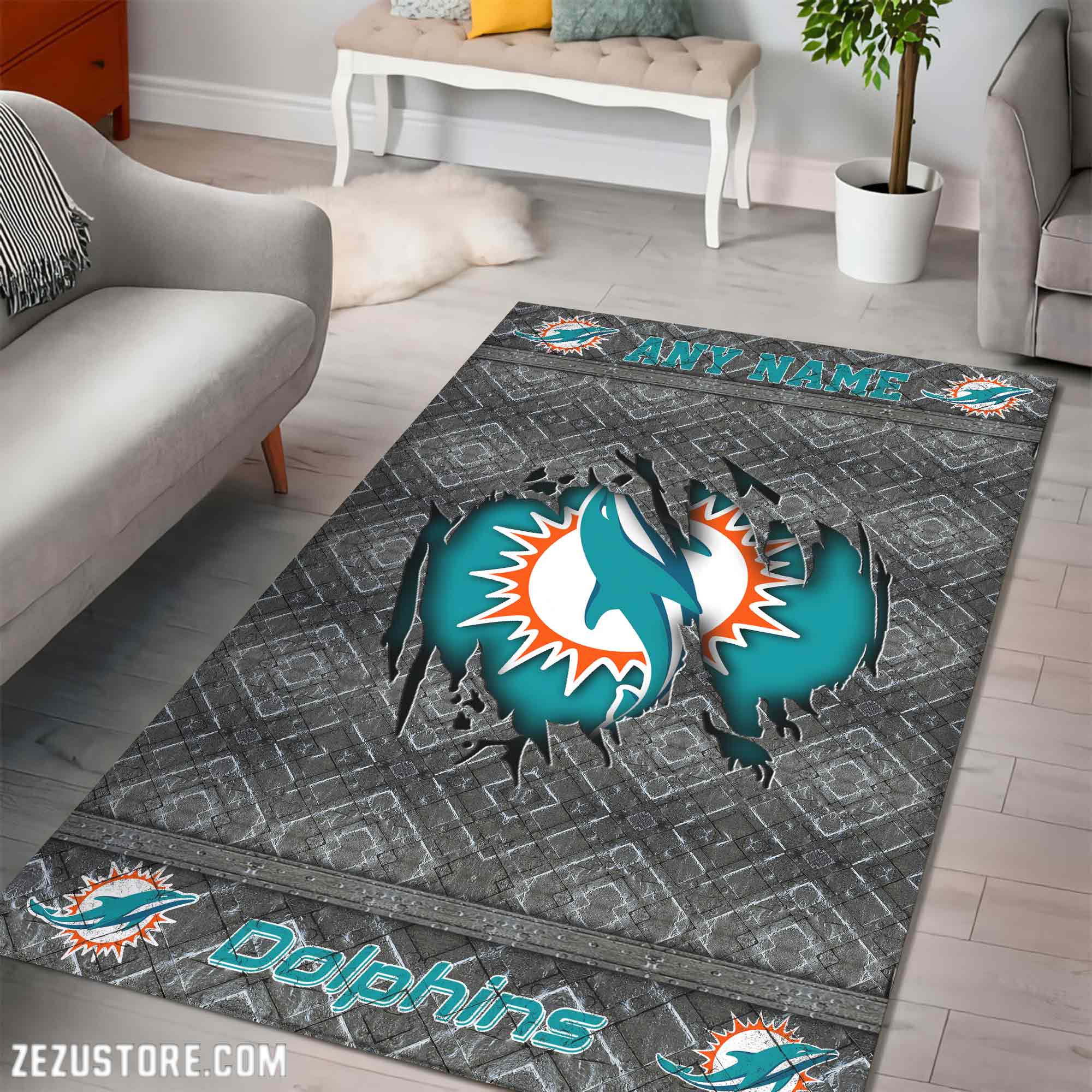 Alternative view of Miami Dolphins Living Room Rug, Football Team Living Room Rug 2024 Versions, FootBall Fan Gifts EHIVM-53669