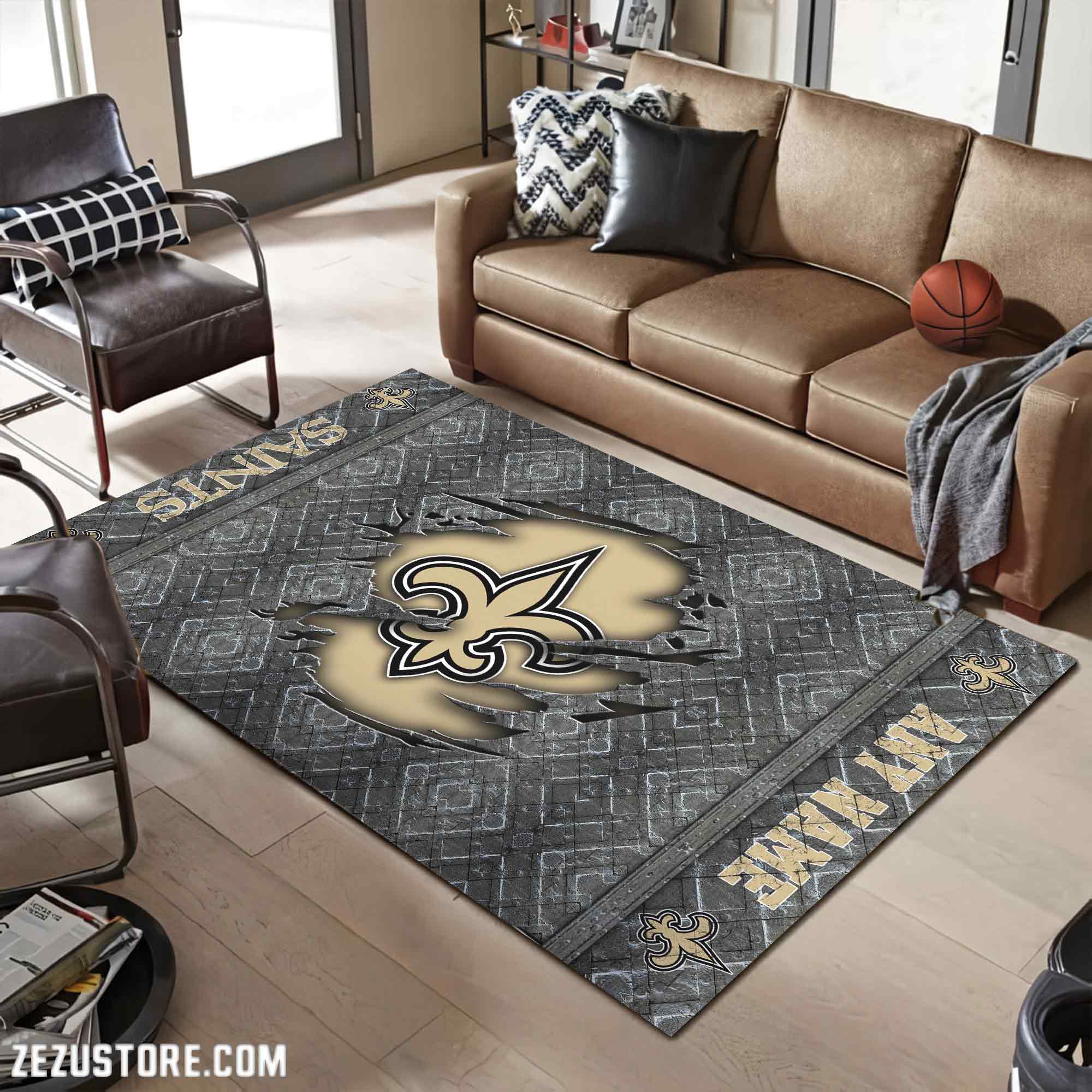 New Orleans Saints Living Room Rug, Football Team Living Room Rug 2024 Versions, FootBall Fan Gifts EHIVM-53669
