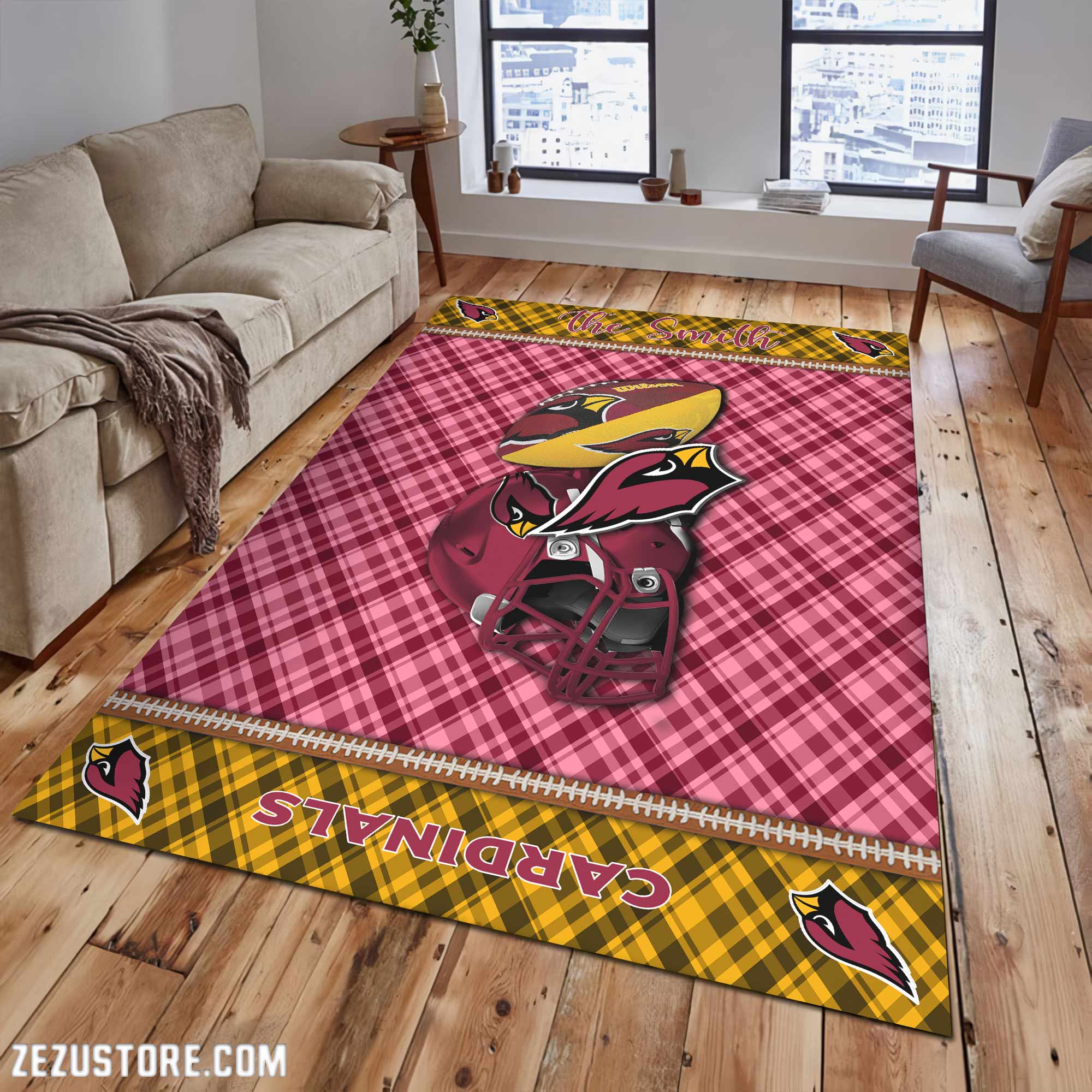 Arizona Cardinals Living Room Rug Custom Your Name, Football Team Living Room Rug 2024 Versions, FootBall Fan Gifts EHIVM-53670