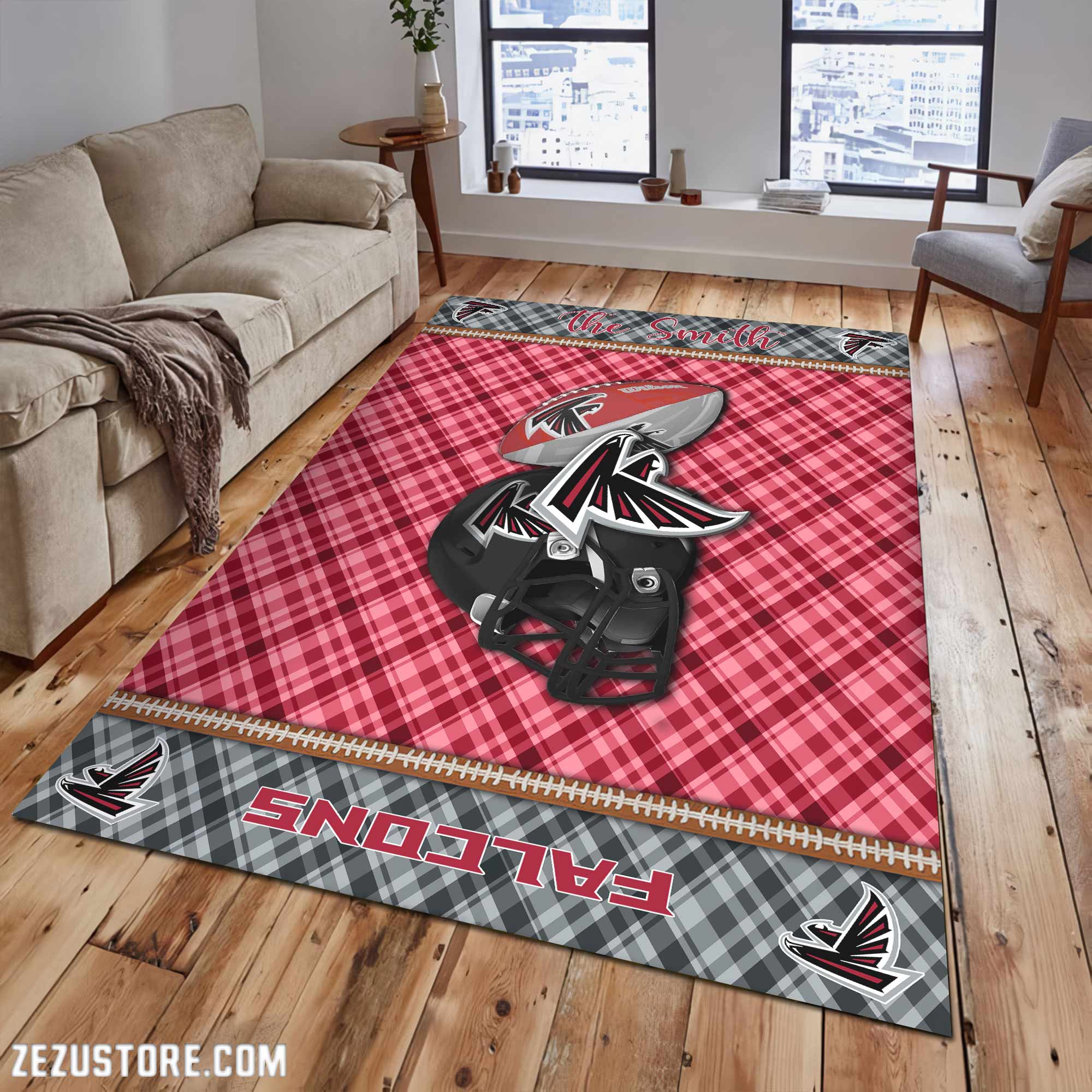 Atlanta Falcons Living Room Rug Custom Your Name, Football Team Living Room Rug 2024 Versions, FootBall Fan Gifts EHIVM-53670