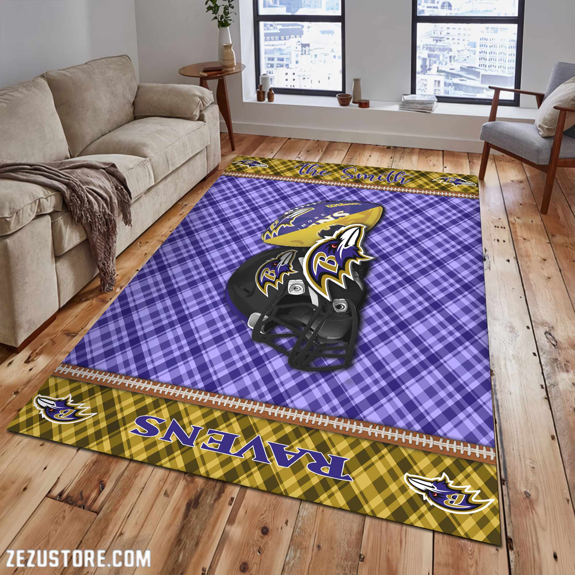 Baltimore Ravens Living Room Rug Custom Your Name, Football Team Living Room Rug 2024 Versions, FootBall Fan Gifts EHIVM-53670