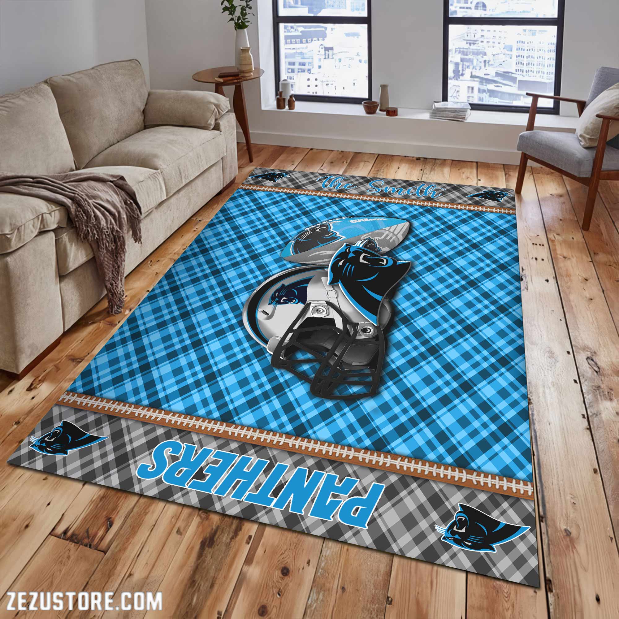 Carolina Panthers Living Room Rug Custom Your Name, Football Team Living Room Rug 2024 Versions, FootBall Fan Gifts EHIVM-53670