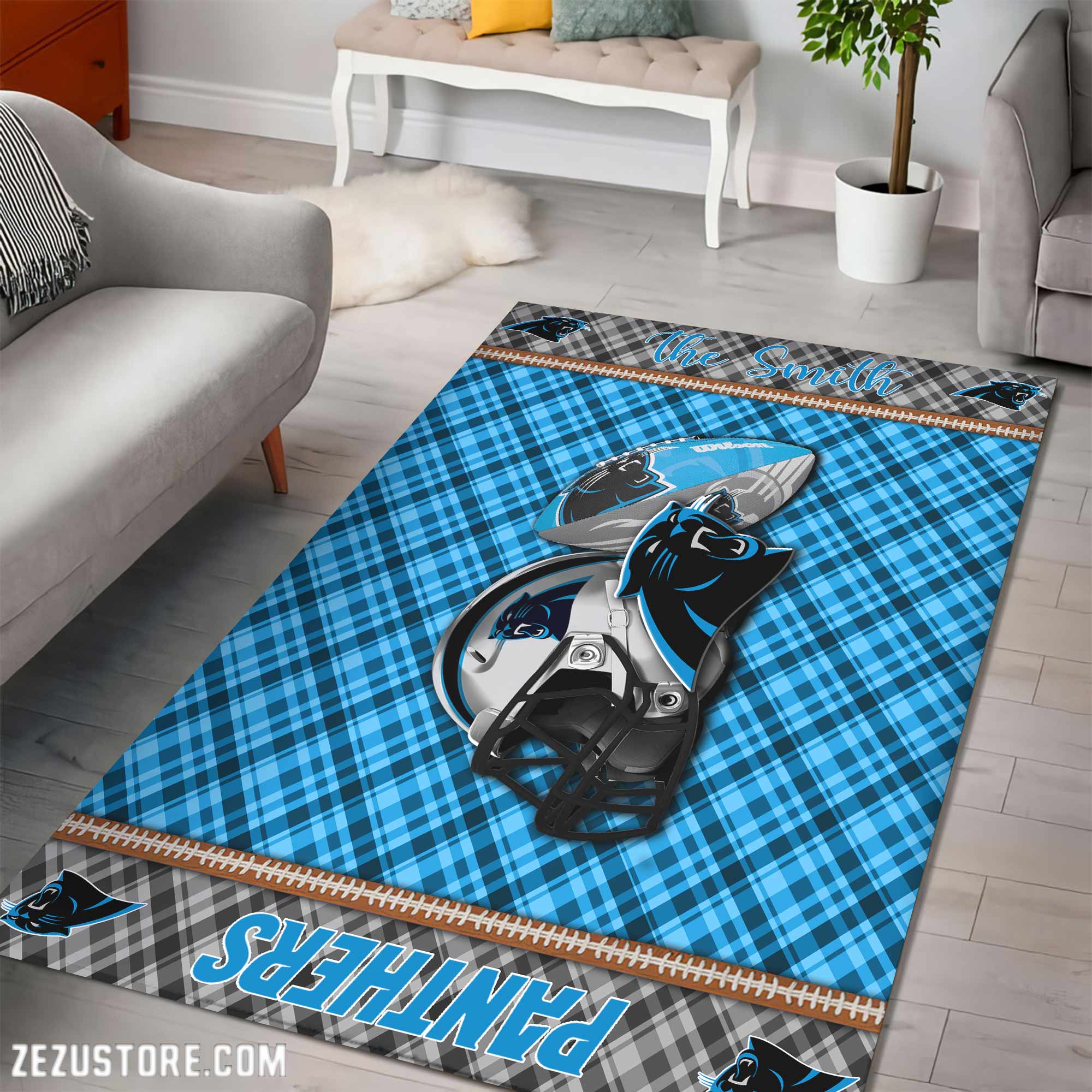 Alternative view of Carolina Panthers Living Room Rug Custom Your Name, Football Team Living Room Rug 2024 Versions, FootBall Fan Gifts EHIVM-53670