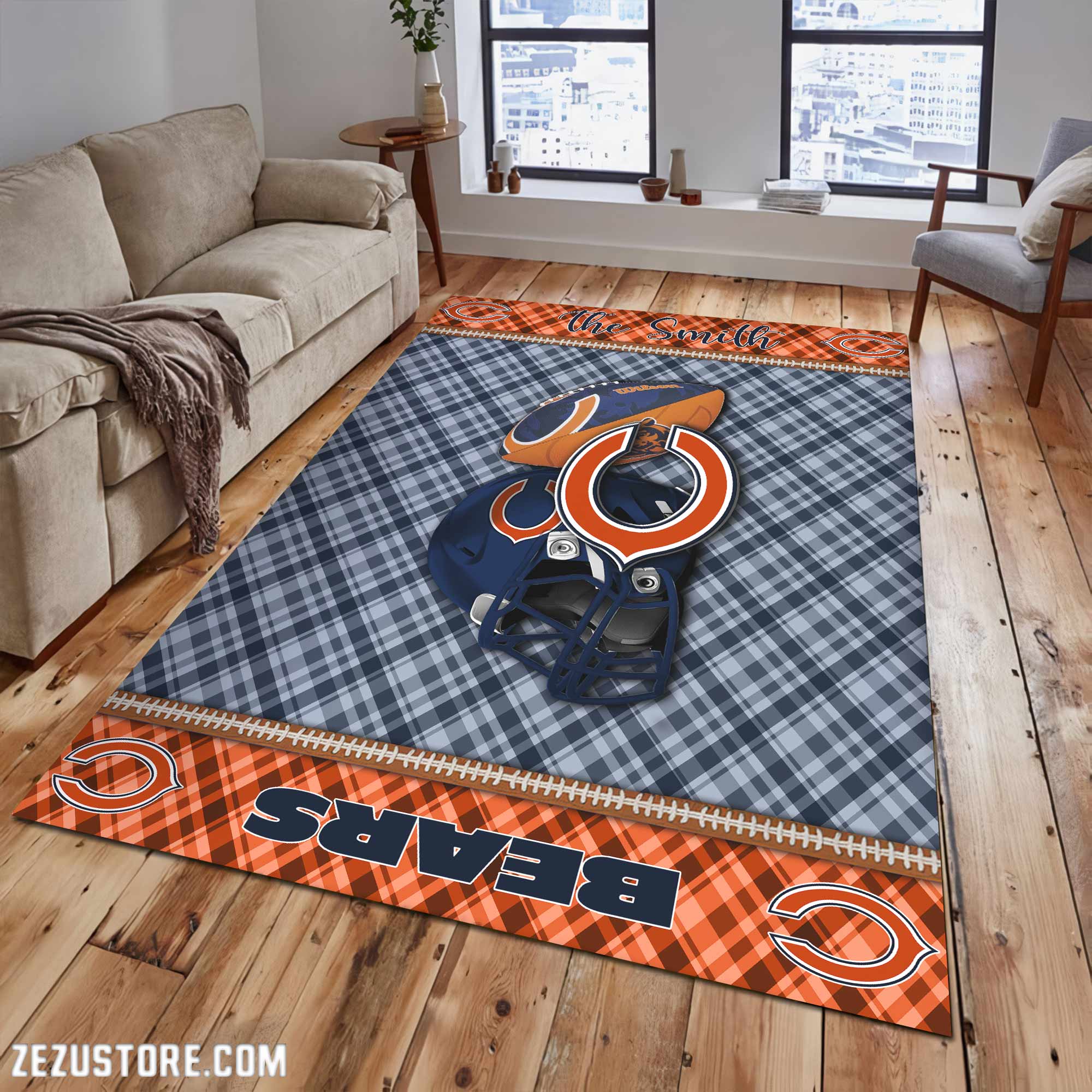 Chicago Bears Living Room Rug Custom Your Name, Football Team Living Room Rug 2024 Versions, FootBall Fan Gifts EHIVM-53670