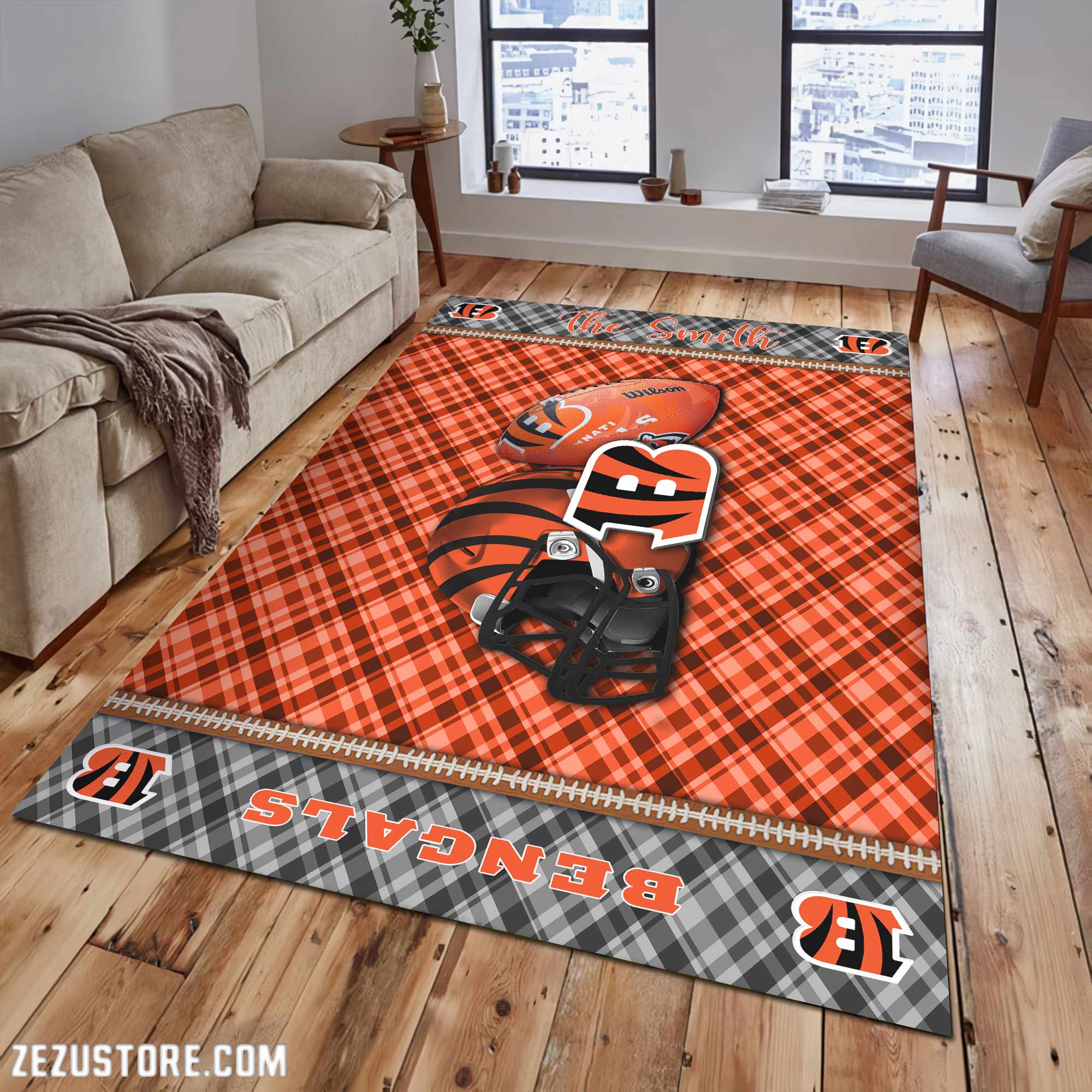 Cincinnati Bengals Living Room Rug Custom Your Name, Football Team Living Room Rug 2024 Versions, FootBall Fan Gifts EHIVM-53670