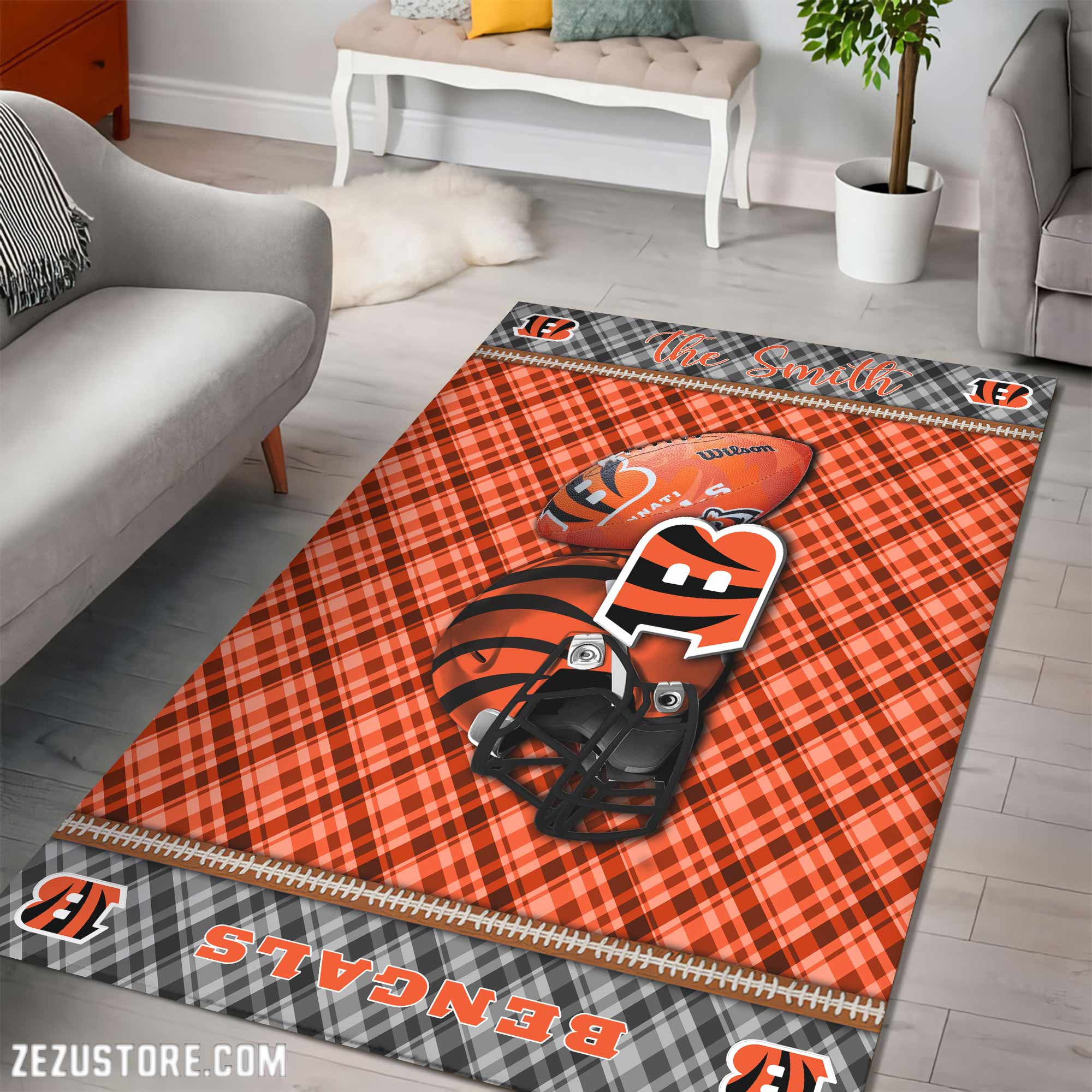 Alternative view of Cincinnati Bengals Living Room Rug Custom Your Name, Football Team Living Room Rug 2024 Versions, FootBall Fan Gifts EHIVM-53670
