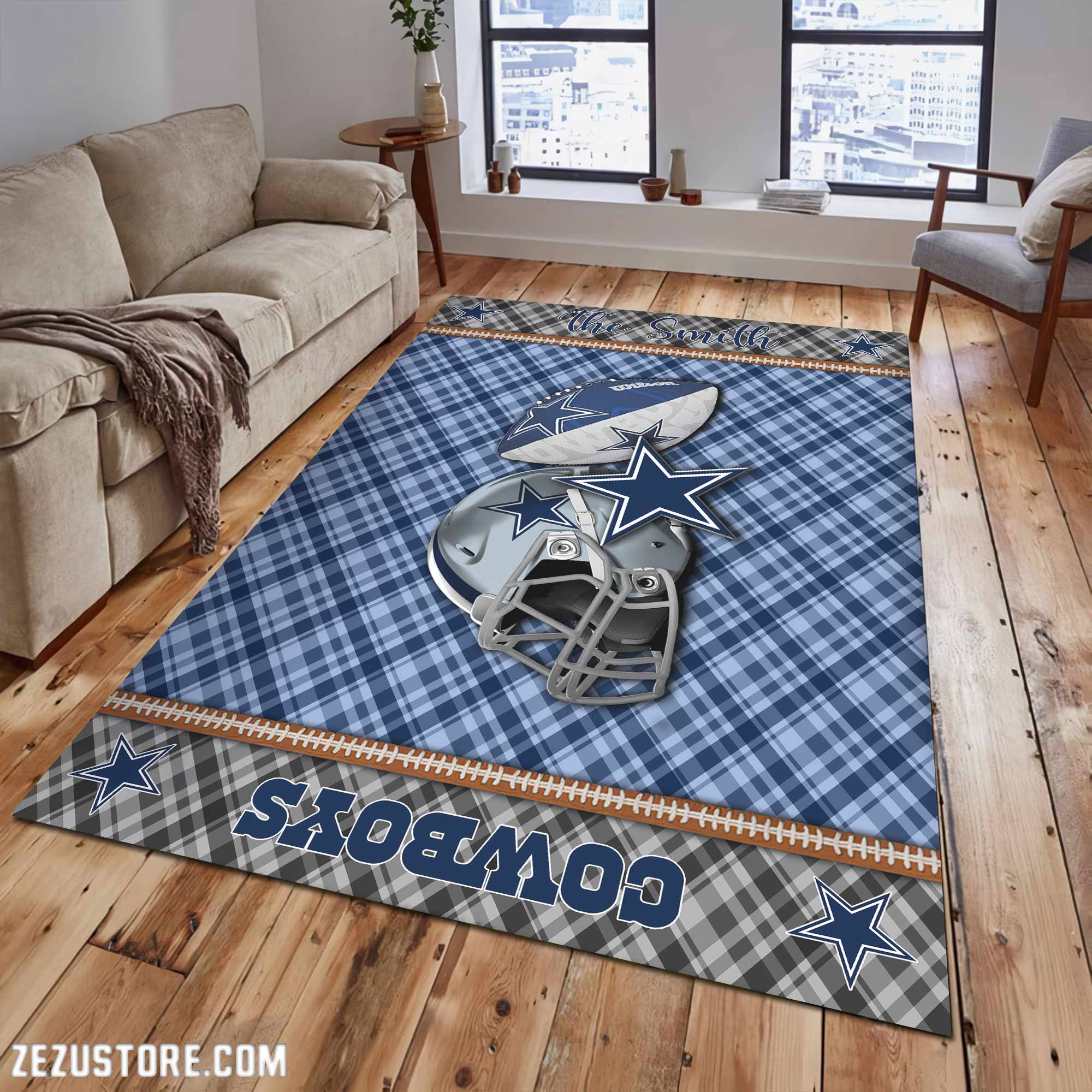 Dallas Cowboys Living Room Rug Custom Your Name, Football Team Living Room Rug 2024 Versions, FootBall Fan Gifts EHIVM-53670