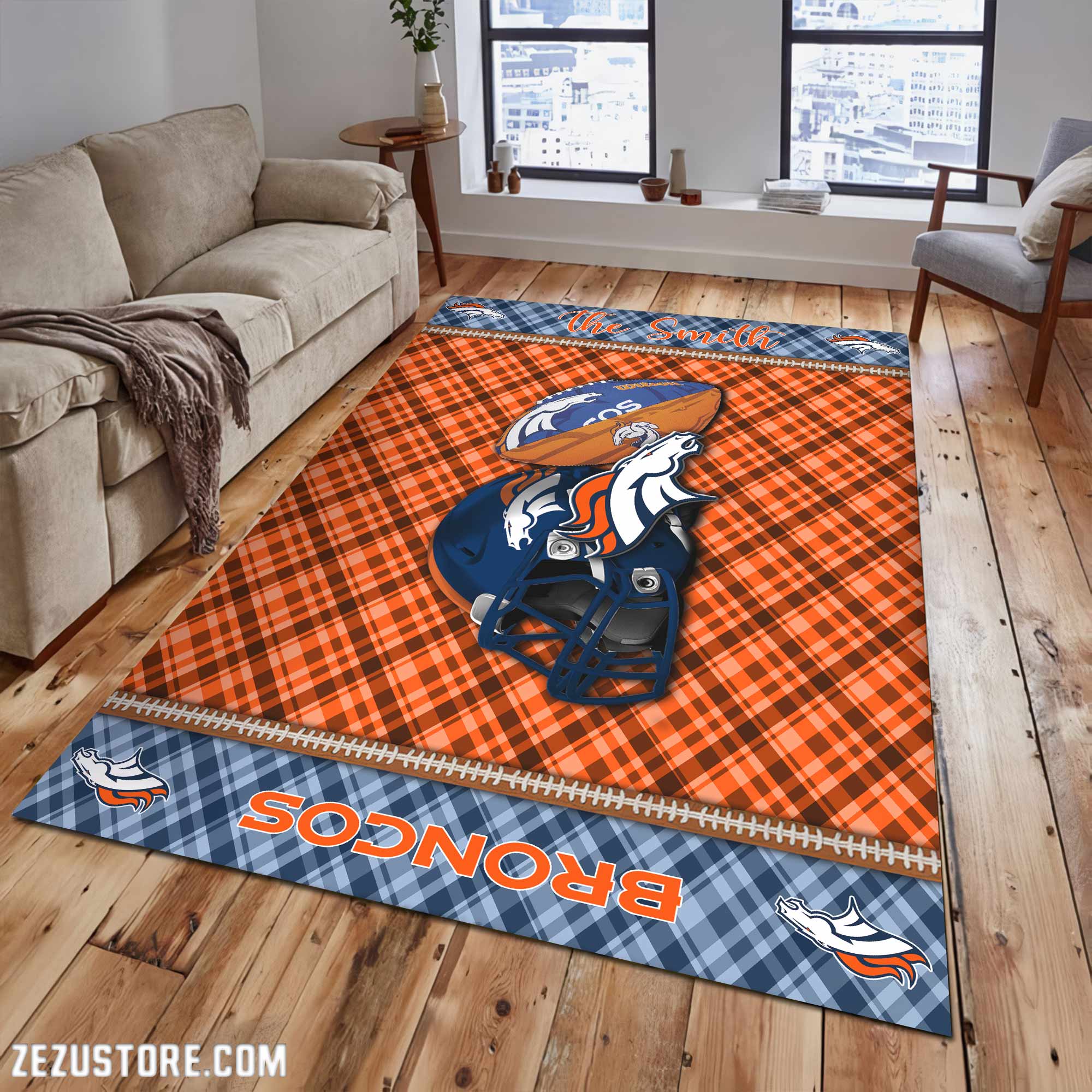 Denver Broncos Living Room Rug Custom Your Name, Football Team Living Room Rug 2024 Versions, FootBall Fan Gifts EHIVM-53670