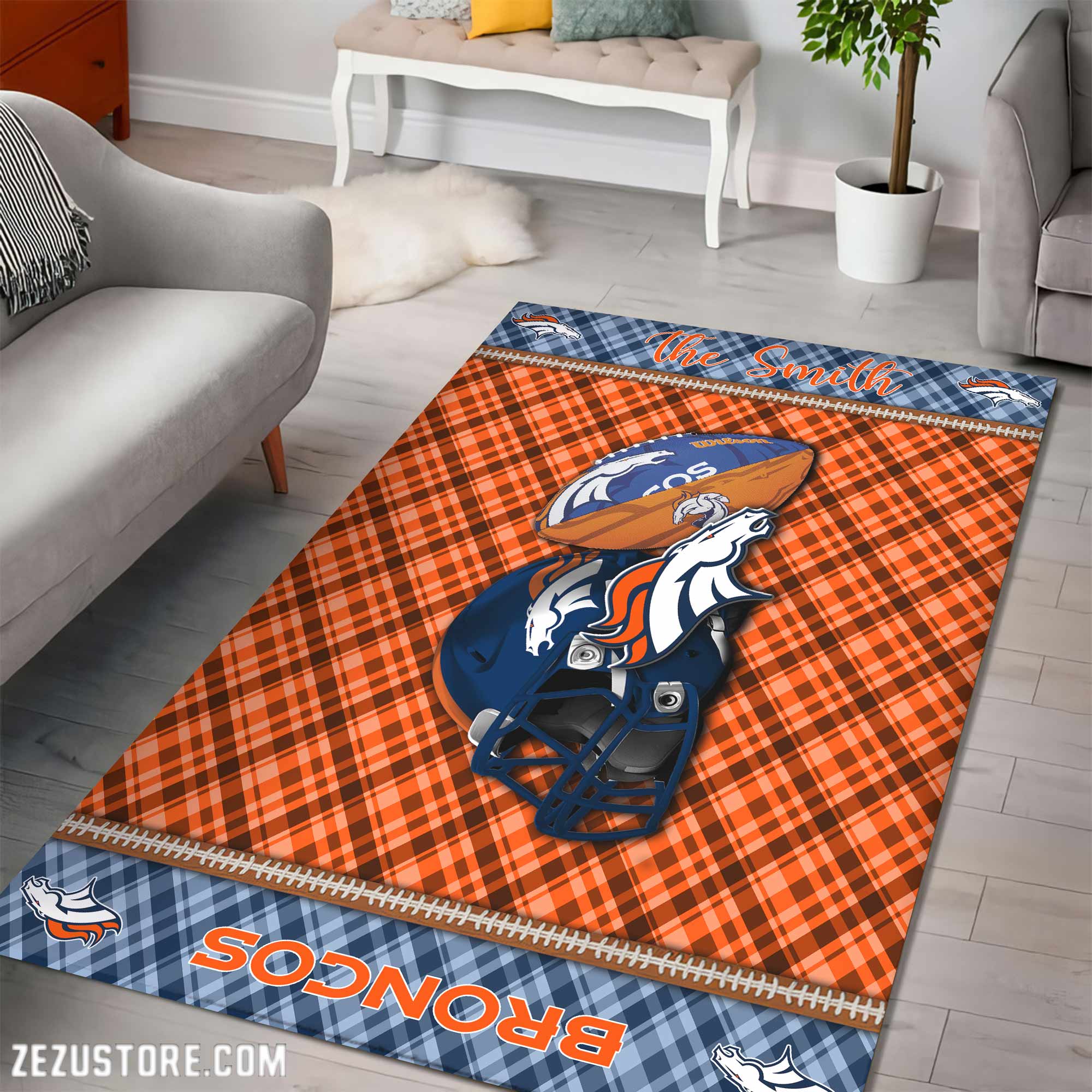 Alternative view of Denver Broncos Living Room Rug Custom Your Name, Football Team Living Room Rug 2024 Versions, FootBall Fan Gifts EHIVM-53670