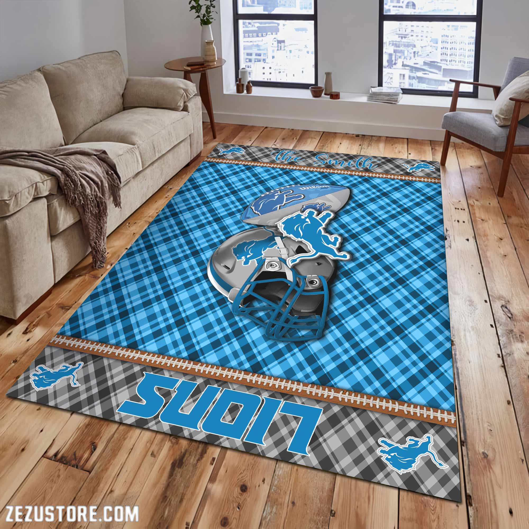 Detroit Lions Living Room Rug Custom Your Name, Football Team Living Room Rug 2024 Versions, FootBall Fan Gifts EHIVM-53670