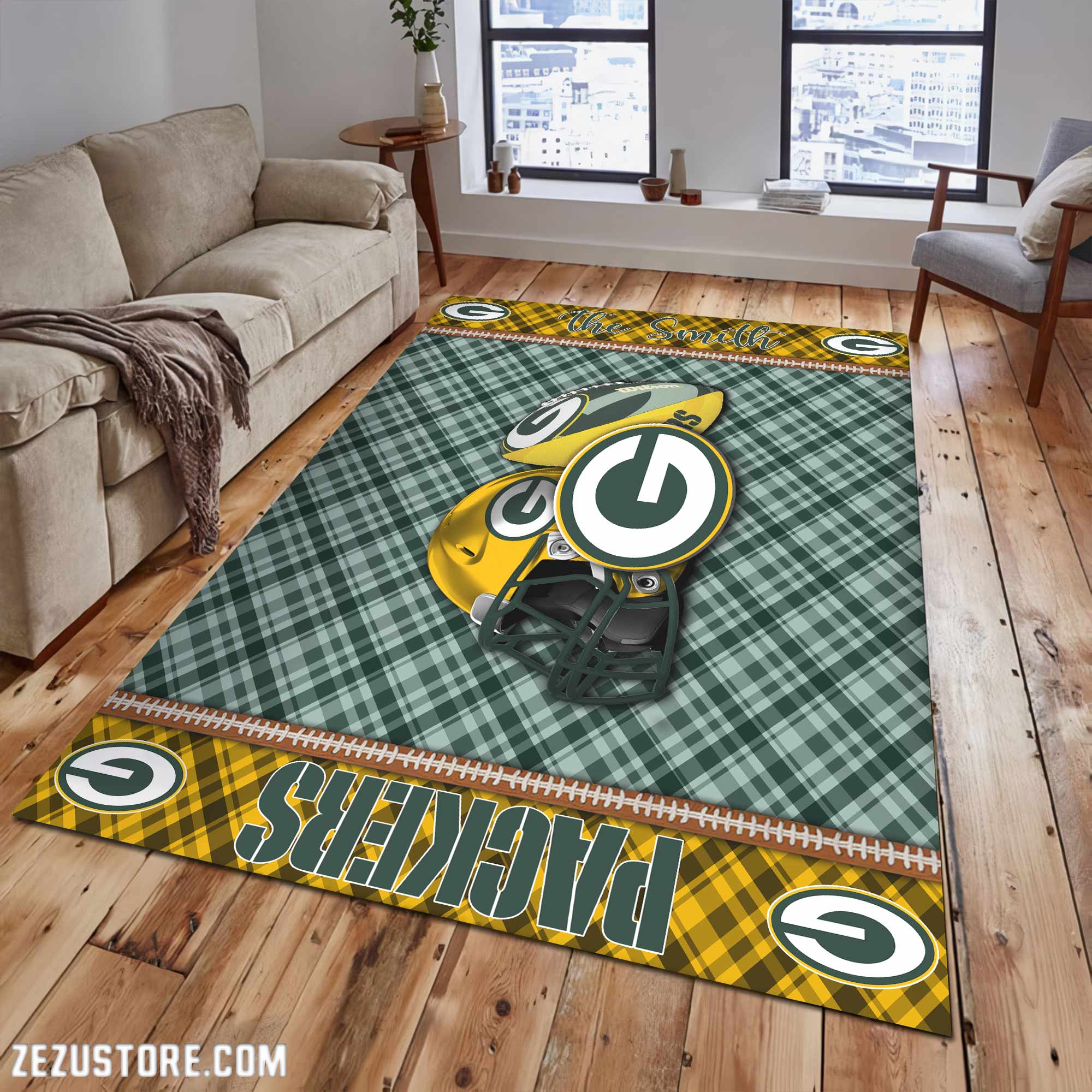 Green Bay Packers Living Room Rug Custom Your Name, Football Team Living Room Rug 2024 Versions, FootBall Fan Gifts EHIVM-53670