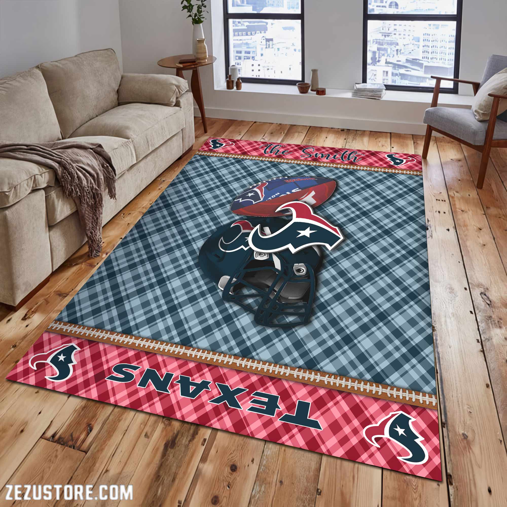 Houston Texans Living Room Rug Custom Your Name, Football Team Living Room Rug 2024 Versions, FootBall Fan Gifts EHIVM-53670