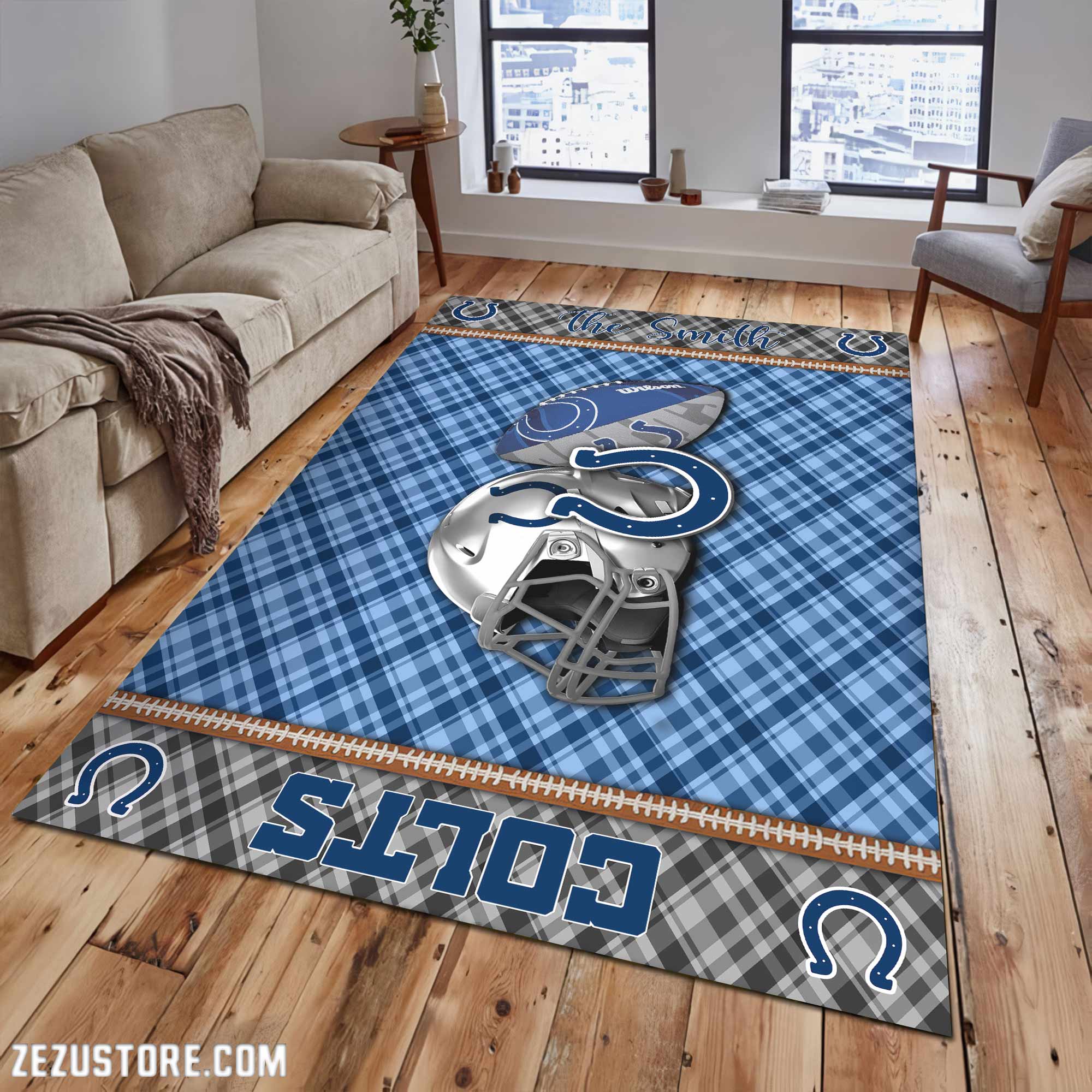 Indianapolis Colts Living Room Rug Custom Your Name, Football Team Living Room Rug 2024 Versions, FootBall Fan Gifts EHIVM-53670