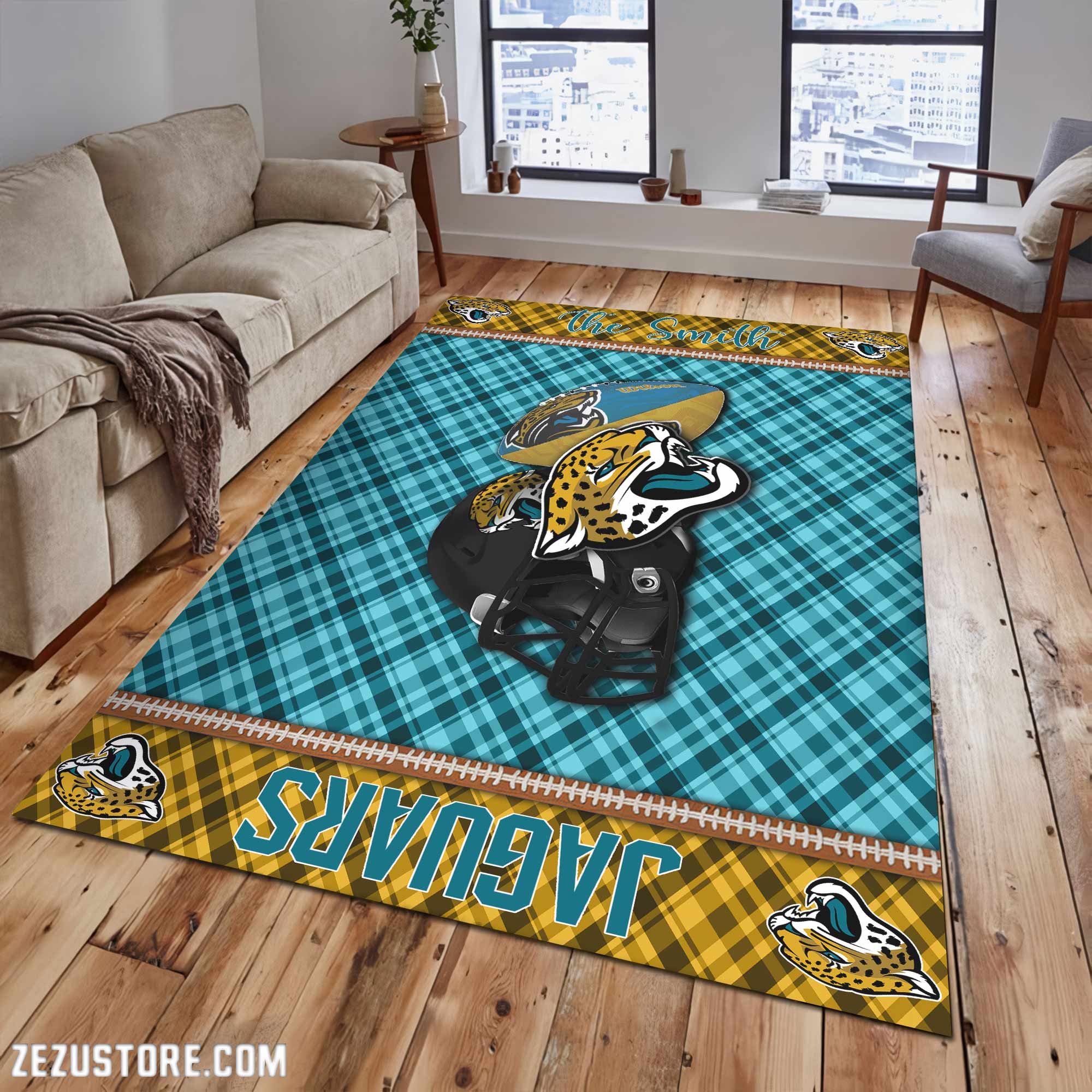 Jacksonville Jaguars Living Room Rug Custom Your Name, Football Team Living Room Rug 2024 Versions, FootBall Fan Gifts EHIVM-53670