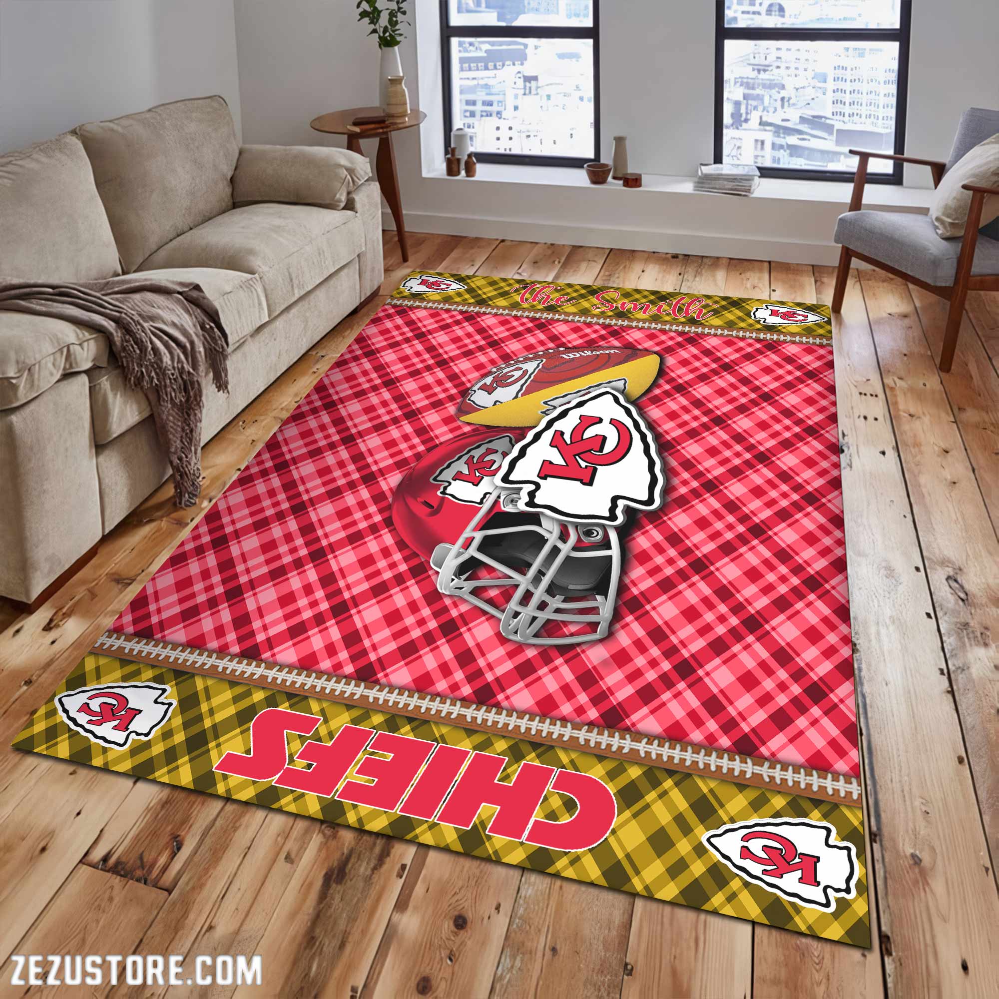 Kansas City Chiefs Living Room Rug Custom Your Name, Football Team Living Room Rug 2024 Versions, FootBall Fan Gifts EHIVM-53670