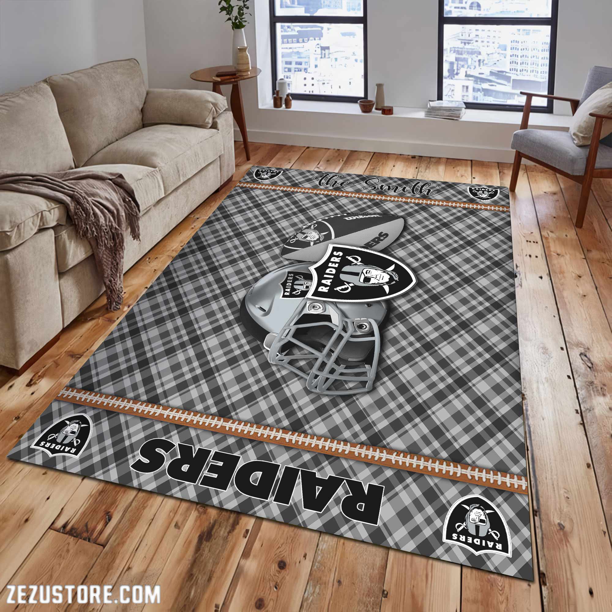 Las Vegas Raiders Living Room Rug Custom Your Name, Football Team Living Room Rug 2024 Versions, FootBall Fan Gifts EHIVM-53670
