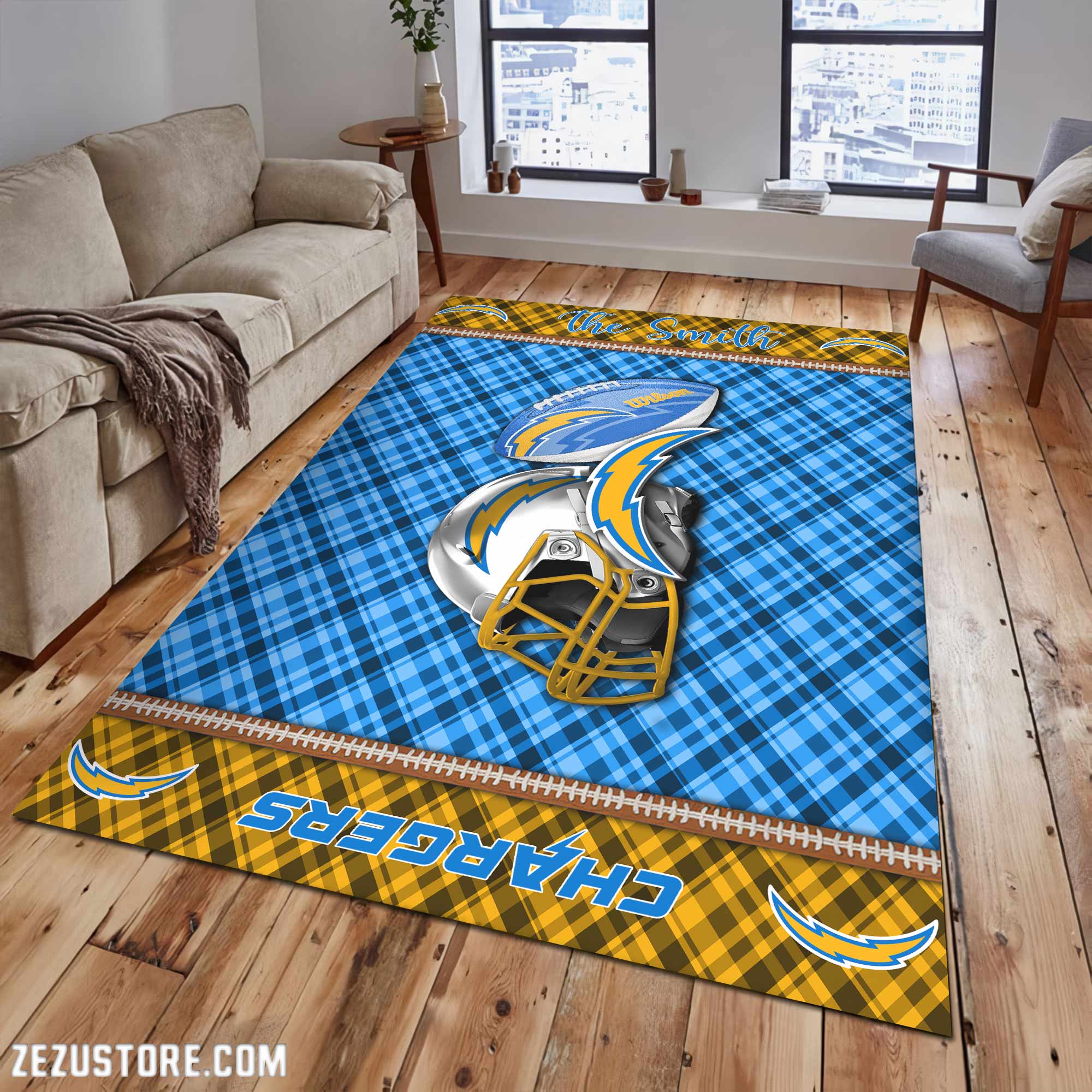 Los Angeles Chargers Living Room Rug Custom Your Name, Football Team Living Room Rug 2024 Versions, FootBall Fan Gifts EHIVM-53670