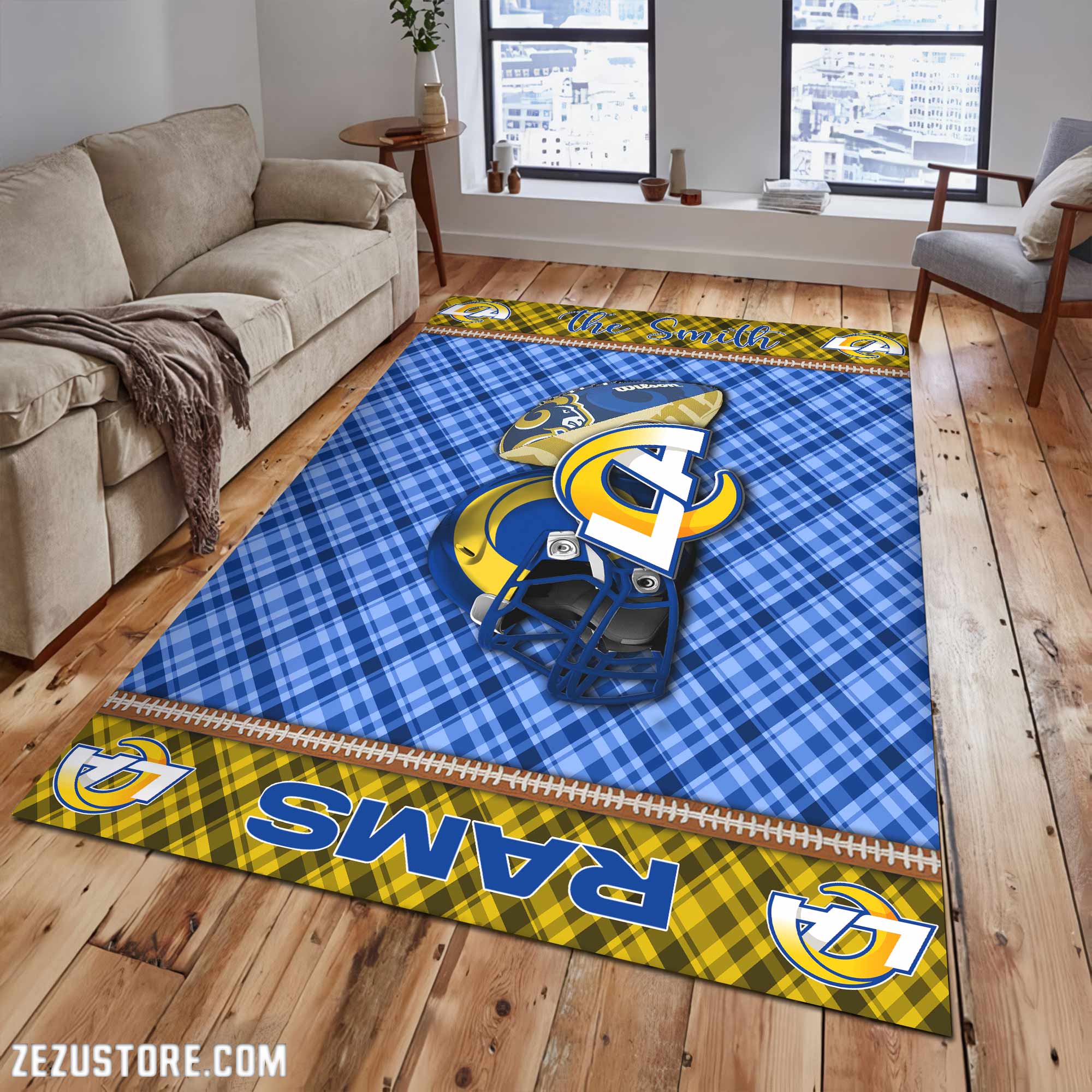 Los Angeles Rams Living Room Rug Custom Your Name, Football Team Living Room Rug 2024 Versions, FootBall Fan Gifts EHIVM-53670