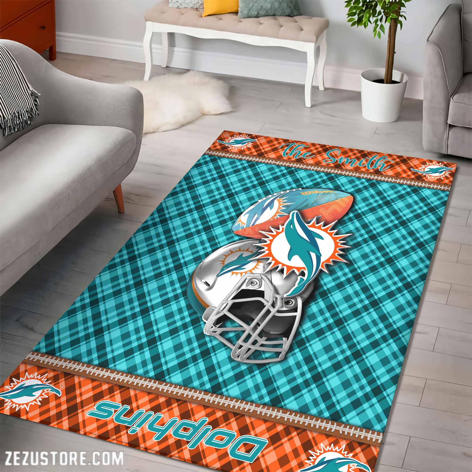 Alternative view of Miami Dolphins Living Room Rug Custom Your Name, Football Team Living Room Rug 2024 Versions, FootBall Fan Gifts EHIVM-53670