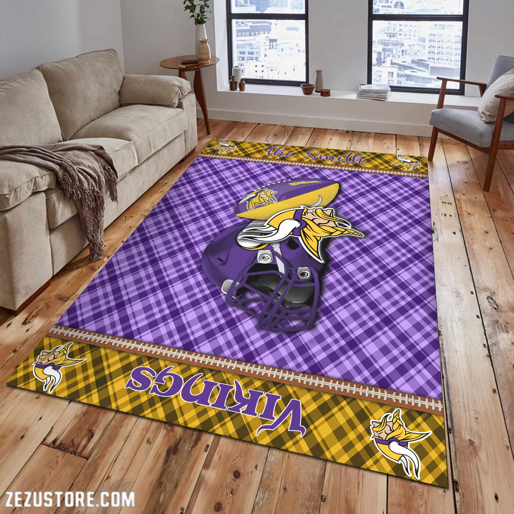 Minnesota Vikings Living Room Rug Custom Your Name, Football Team Living Room Rug 2024 Versions, FootBall Fan Gifts EHIVM-53670