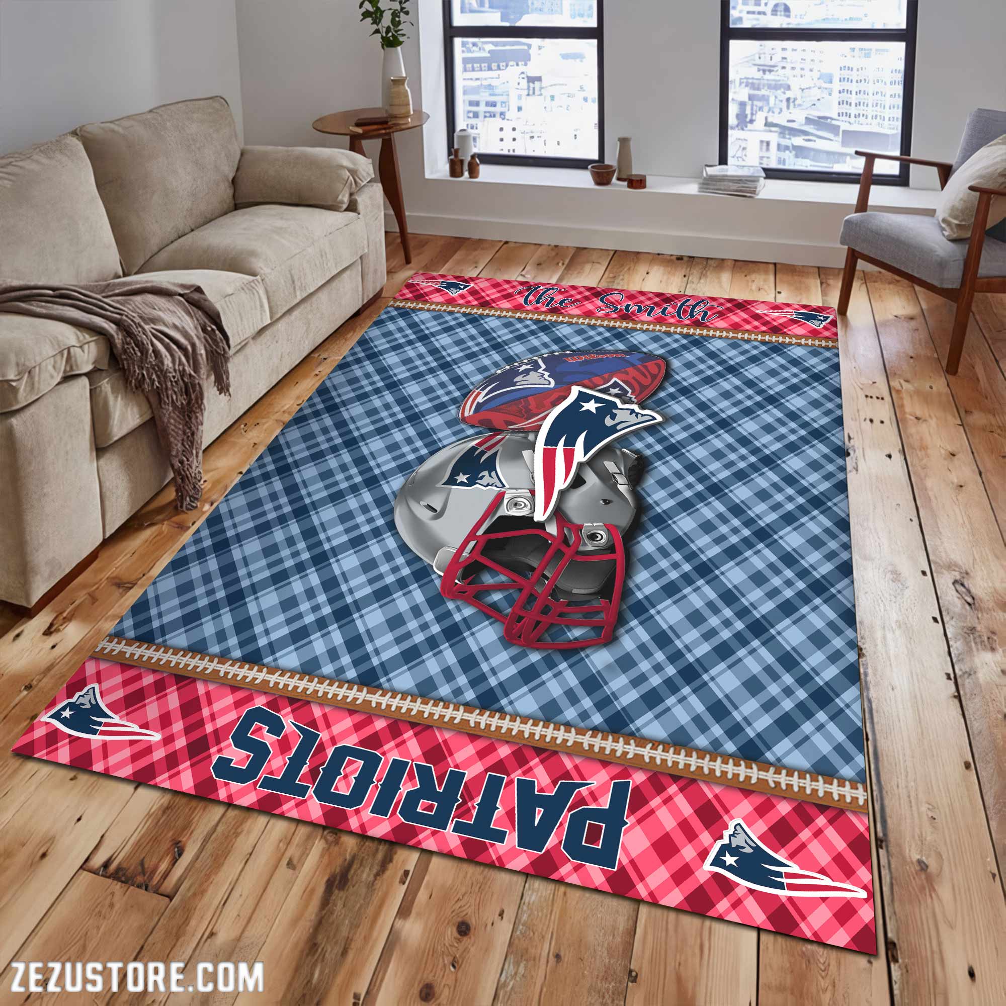 New England Patriots Living Room Rug Custom Your Name, Football Team Living Room Rug 2024 Versions, FootBall Fan Gifts EHIVM-53670