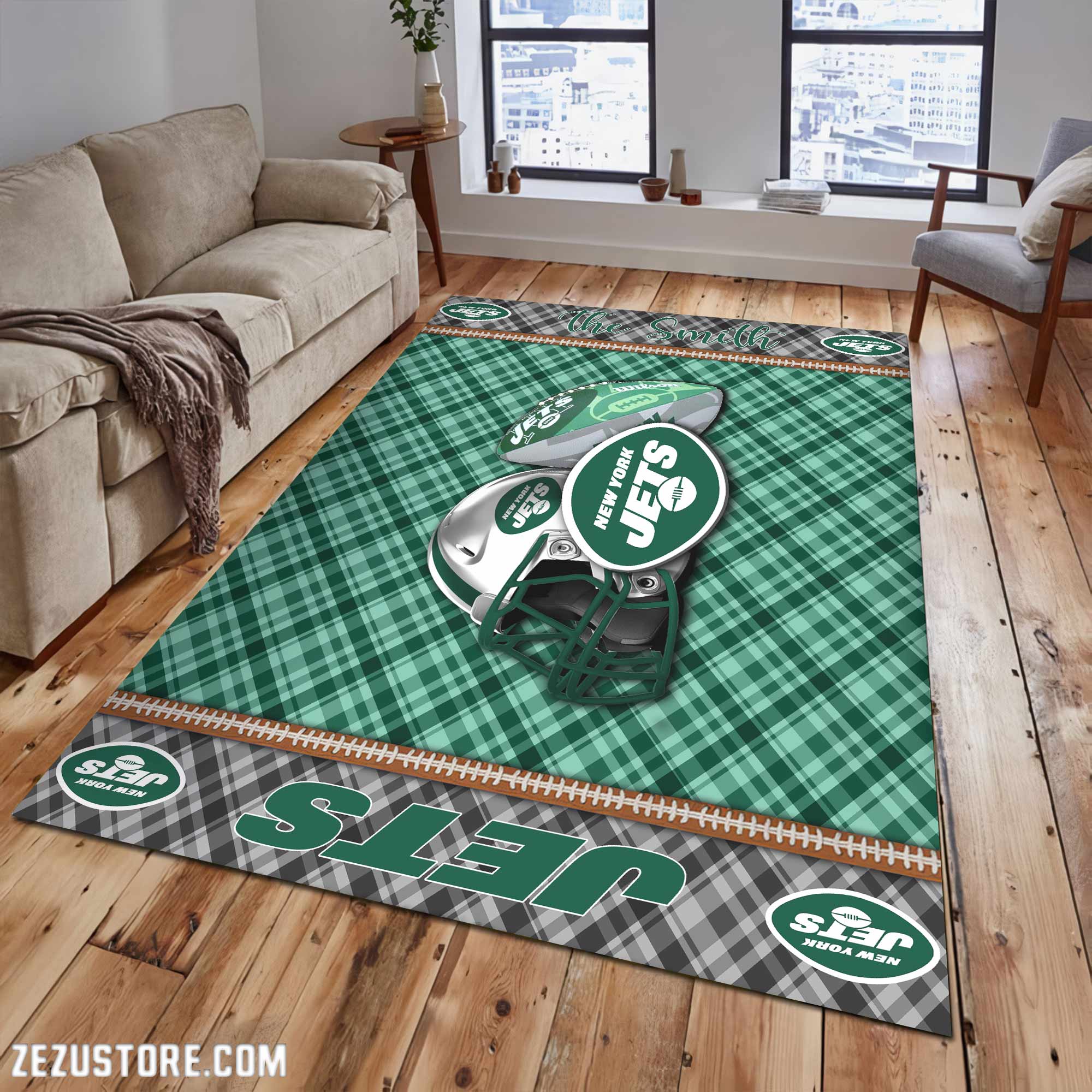 New York Jets Living Room Rug Custom Your Name, Football Team Living Room Rug 2024 Versions, FootBall Fan Gifts EHIVM-53670