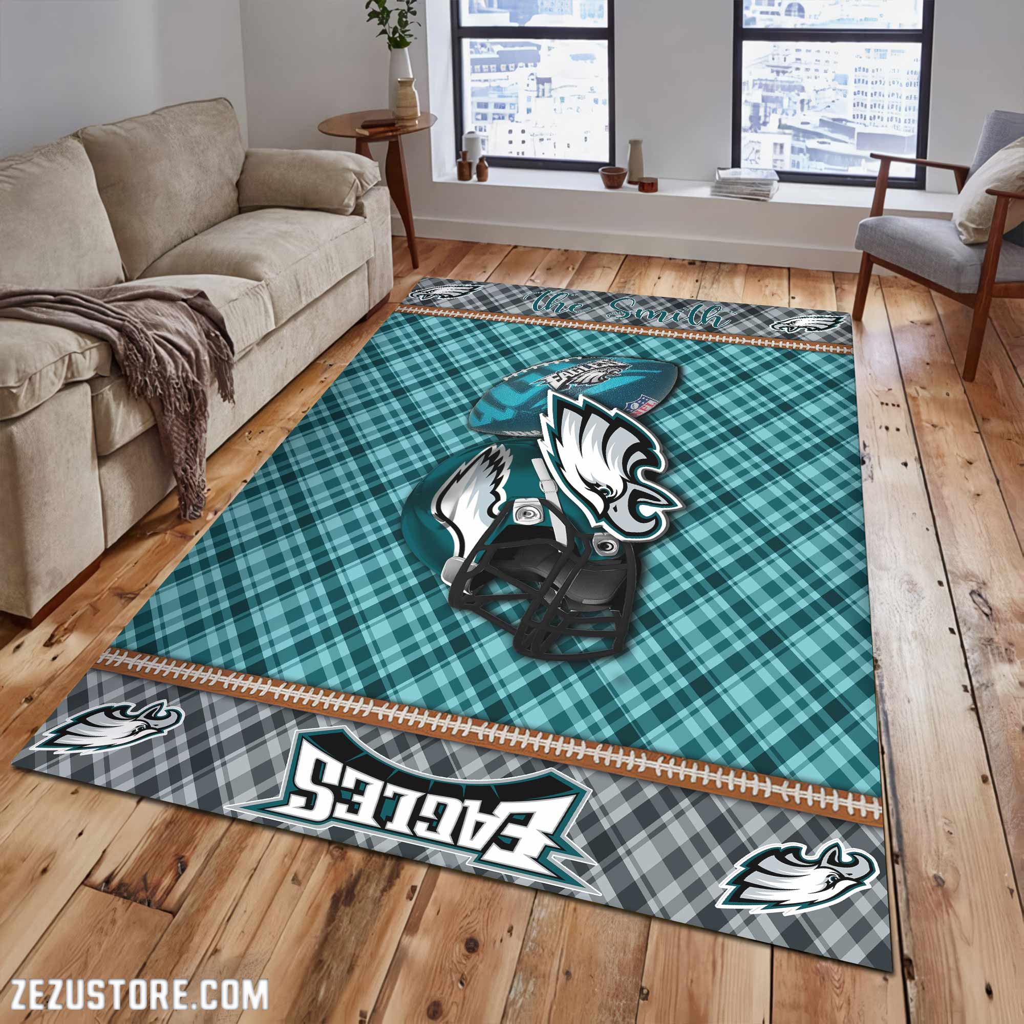 Philadelphia Eagles Living Room Rug Custom Your Name, Football Team Living Room Rug 2024 Versions, FootBall Fan Gifts EHIVM-53670
