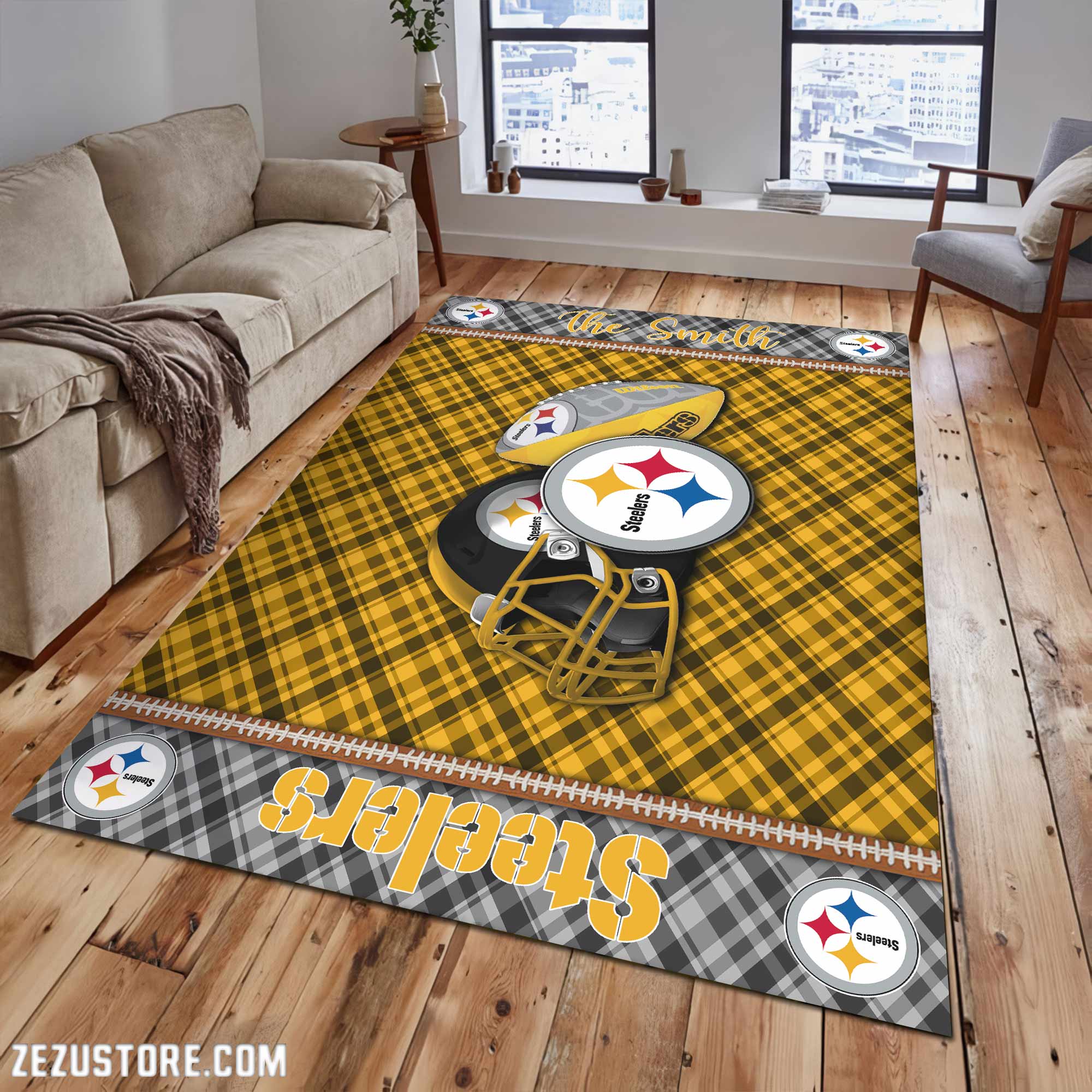Pittsburgh Steelers Living Room Rug Custom Your Name, Football Team Living Room Rug 2024 Versions, FootBall Fan Gifts EHIVM-53670
