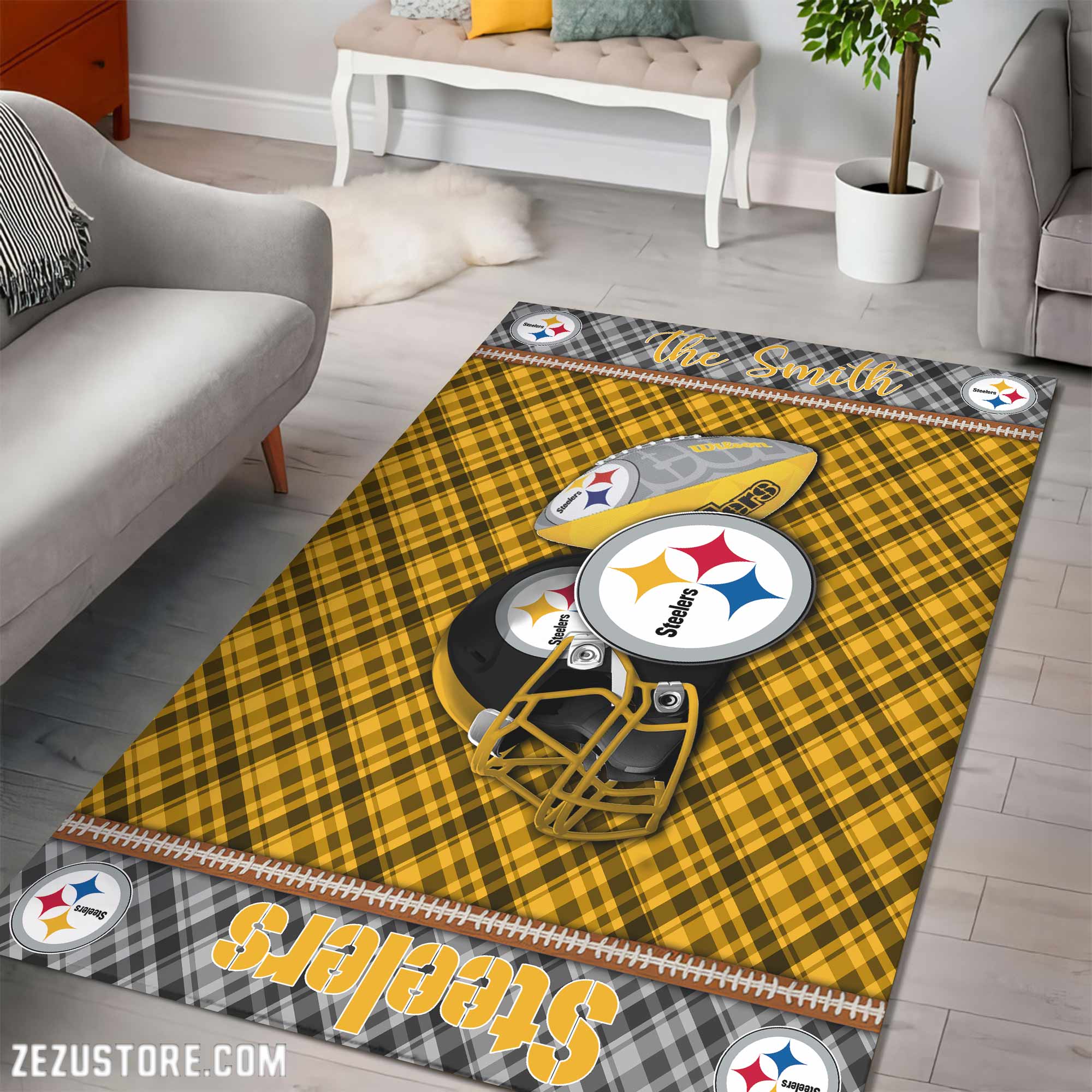 Alternative view of Pittsburgh Steelers Living Room Rug Custom Your Name, Football Team Living Room Rug 2024 Versions, FootBall Fan Gifts EHIVM-53670