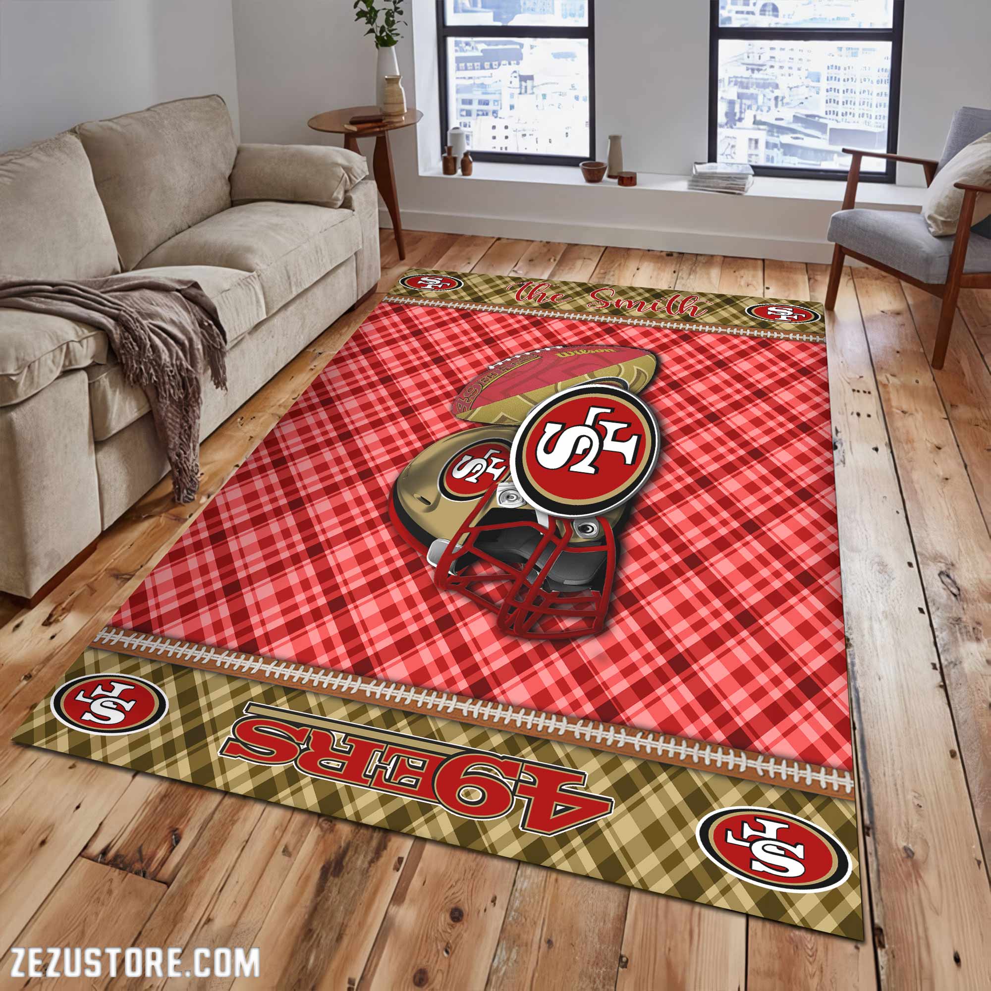 San Francisco 49ers Living Room Rug Custom Your Name, Football Team Living Room Rug 2024 Versions, FootBall Fan Gifts EHIVM-53670