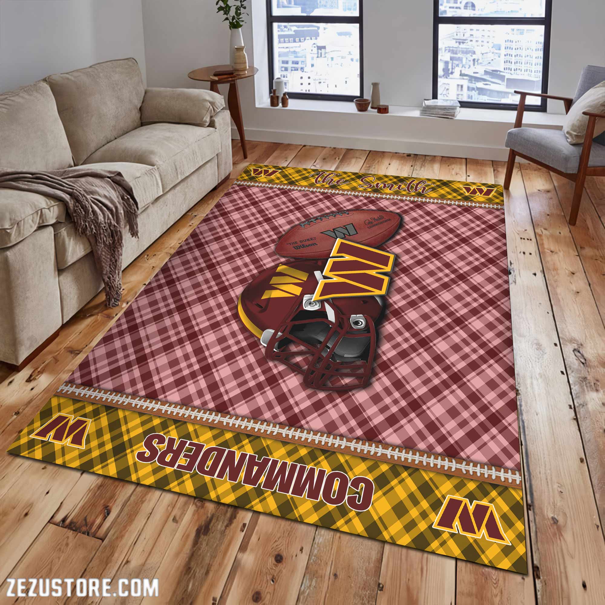 Washington Commanders Living Room Rug Custom Your Name, Football Team Living Room Rug 2024 Versions, FootBall Fan Gifts EHIVM-53670