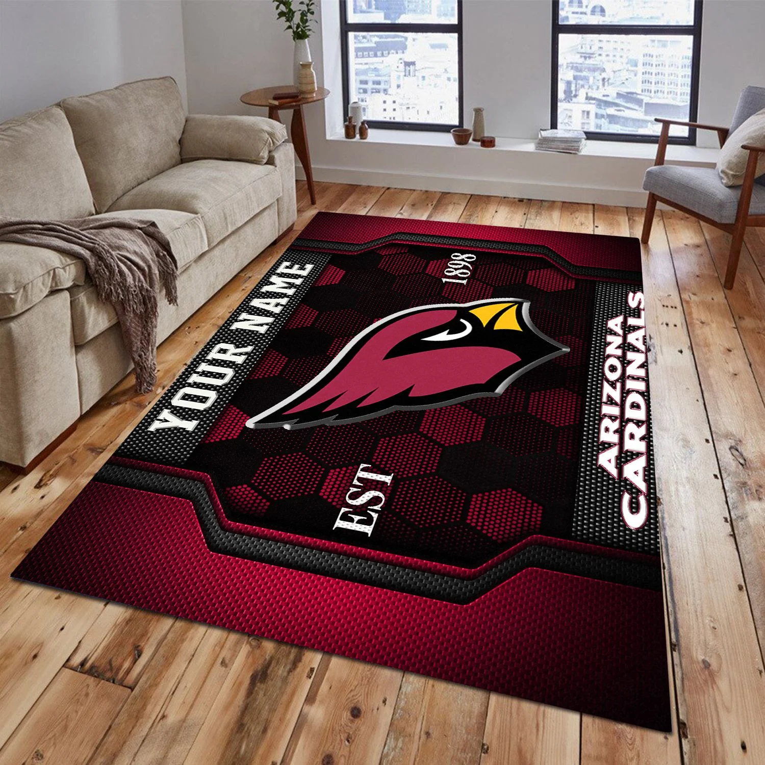 Arizona Cardinals Rectangle Rug Custom Your Family Name  2024 Versions, Football Team Rug, Football Fan Gifts, Home Decorations EHIVM-62268