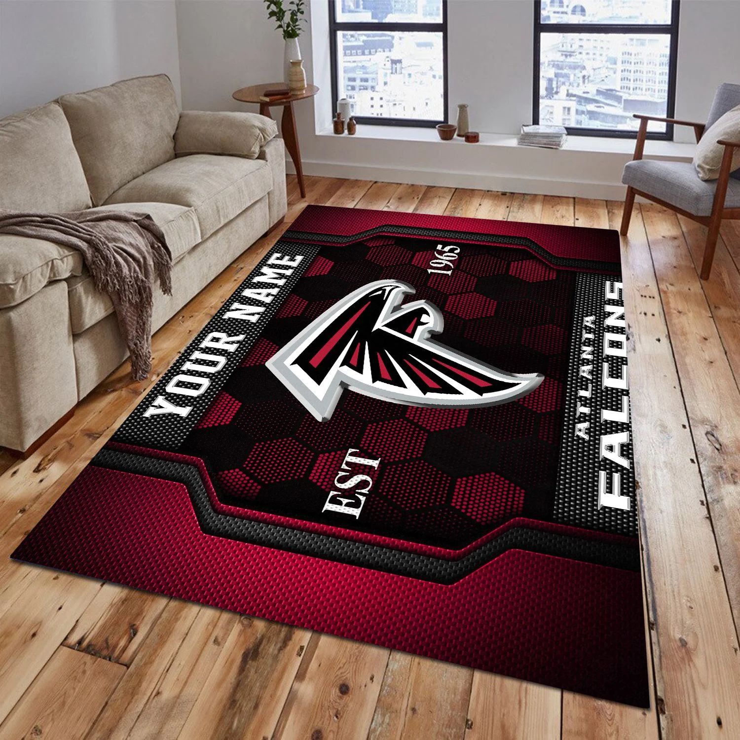 Atlanta Falcons Rectangle Rug Custom Your Family Name  2024 Versions, Football Team Rug, Football Fan Gifts, Home Decorations EHIVM-62268