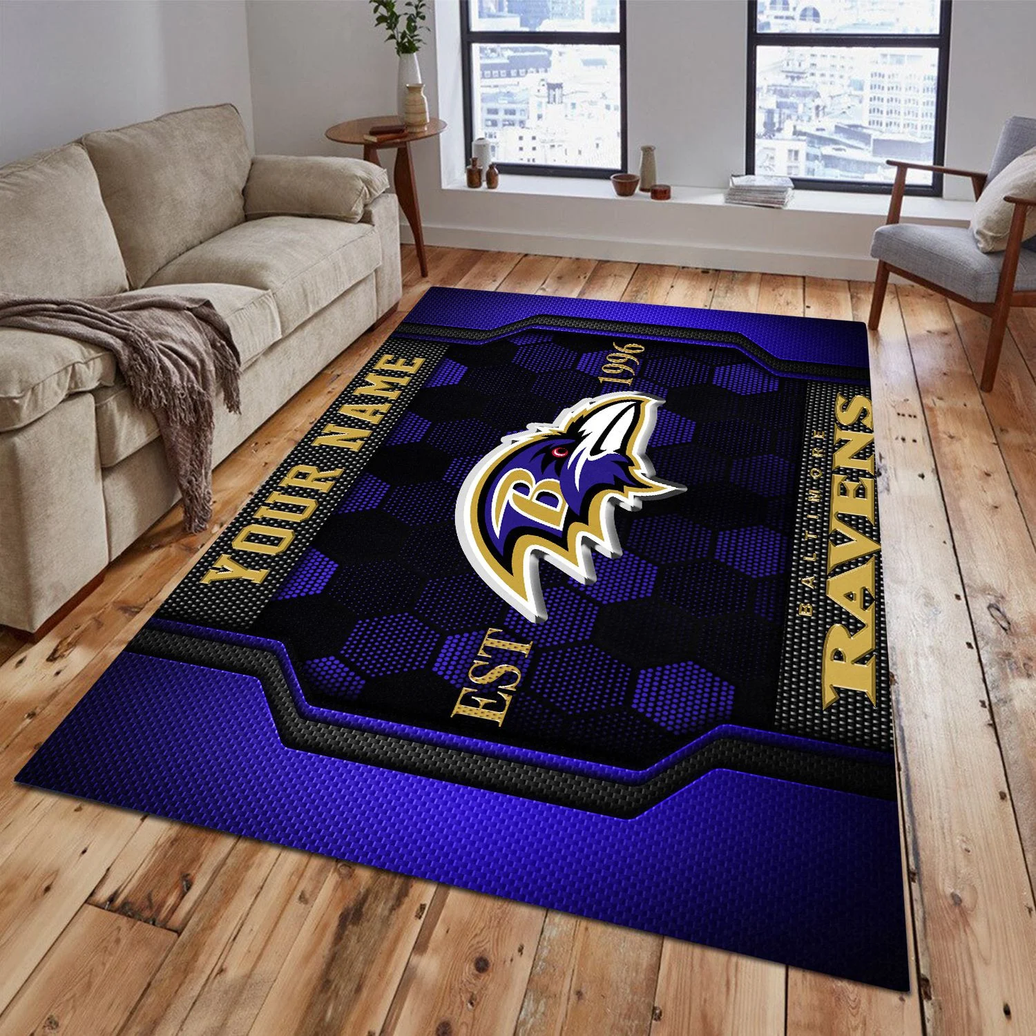 Baltimore Ravens Rectangle Rug Custom Your Family Name  2024 Versions, Football Team Rug, Football Fan Gifts, Home Decorations EHIVM-62268