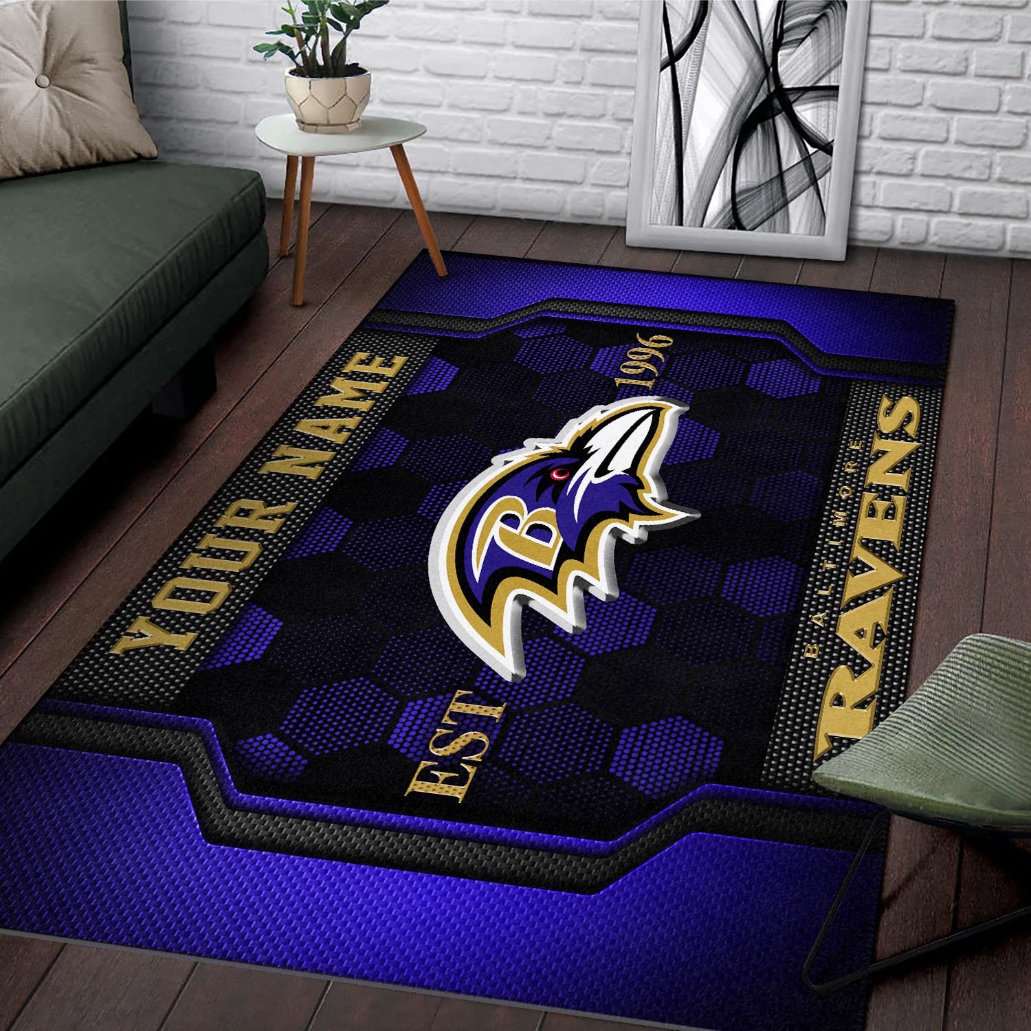 Alternative view of Baltimore Ravens Rectangle Rug Custom Your Family Name  2024 Versions, Football Team Rug, Football Fan Gifts, Home Decorations EHIVM-62268