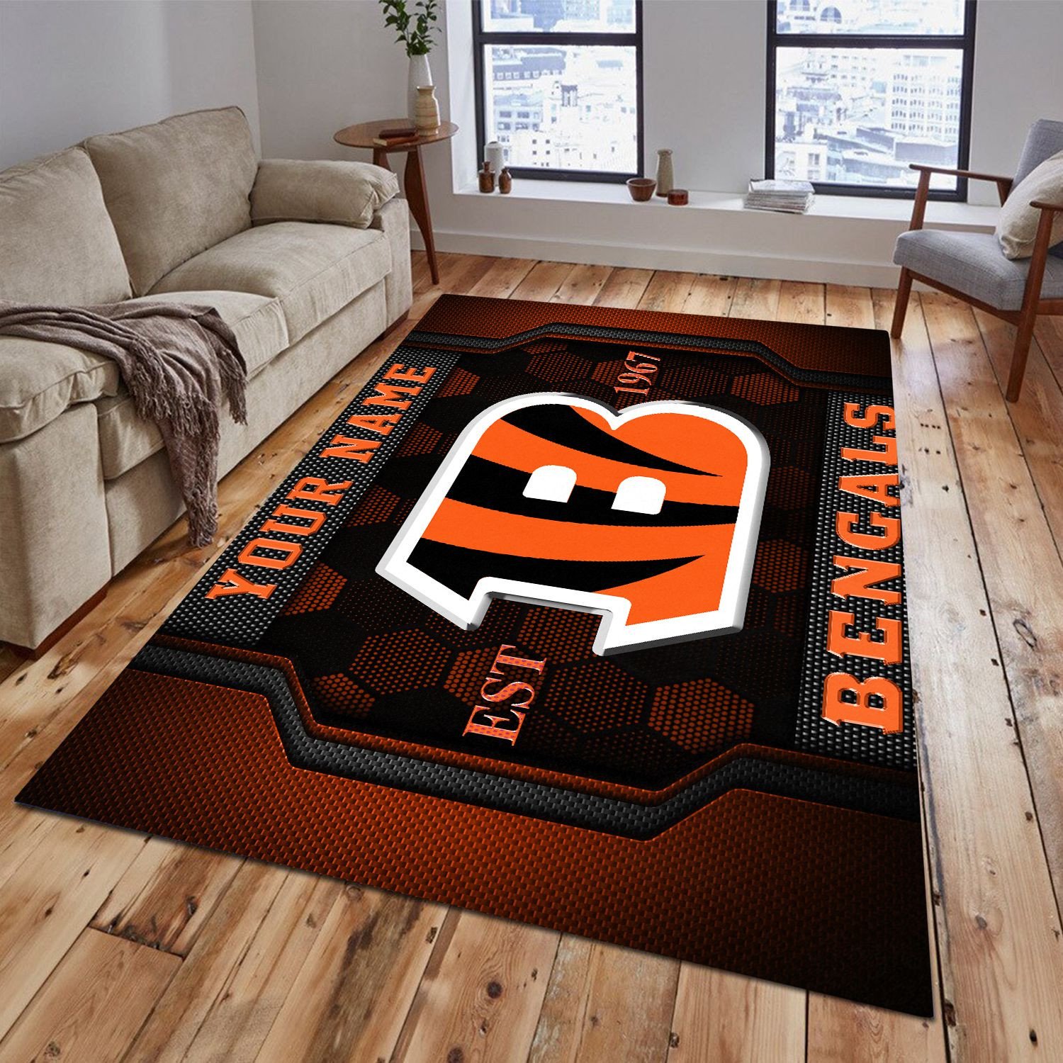 Cincinnati Bengals Rectangle Rug Custom Your Family Name  2024 Versions, Football Team Rug, Football Fan Gifts, Home Decorations EHIVM-62268