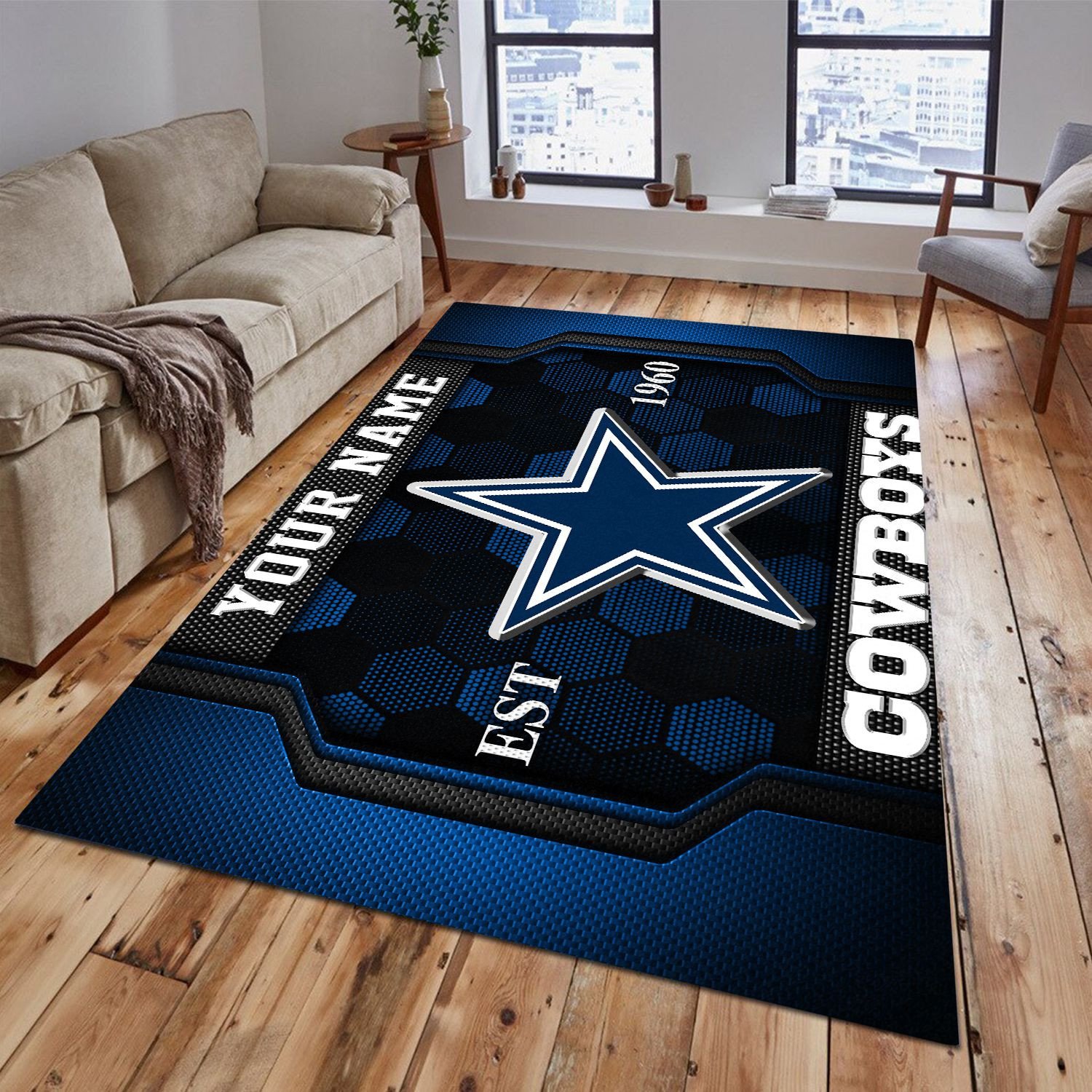 Dallas Cowboys Rectangle Rug Custom Your Family Name  2024 Versions, Football Team Rug, Football Fan Gifts, Home Decorations EHIVM-62268