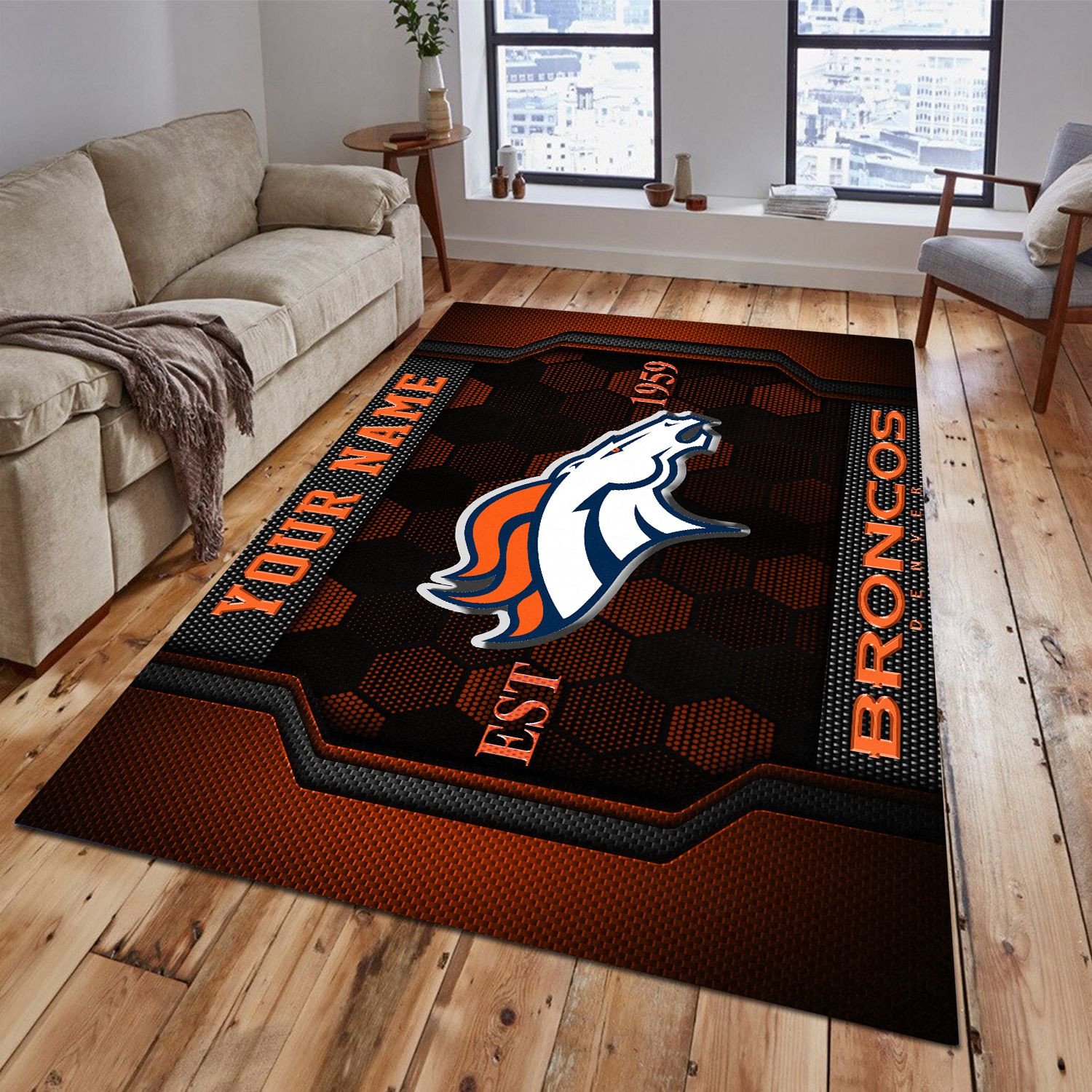 Denver Broncos Rectangle Rug Custom Your Family Name  2024 Versions, Football Team Rug, Football Fan Gifts, Home Decorations EHIVM-62268