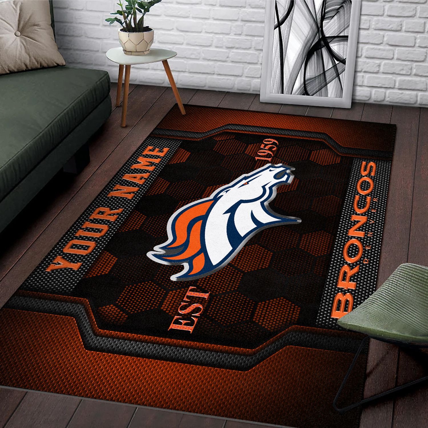 Alternative view of Denver Broncos Rectangle Rug Custom Your Family Name  2024 Versions, Football Team Rug, Football Fan Gifts, Home Decorations EHIVM-62268