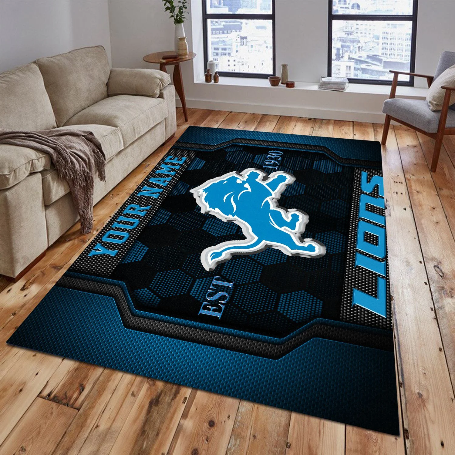 Detroit Lions Rectangle Rug Custom Your Family Name  2024 Versions, Football Team Rug, Football Fan Gifts, Home Decorations EHIVM-62268