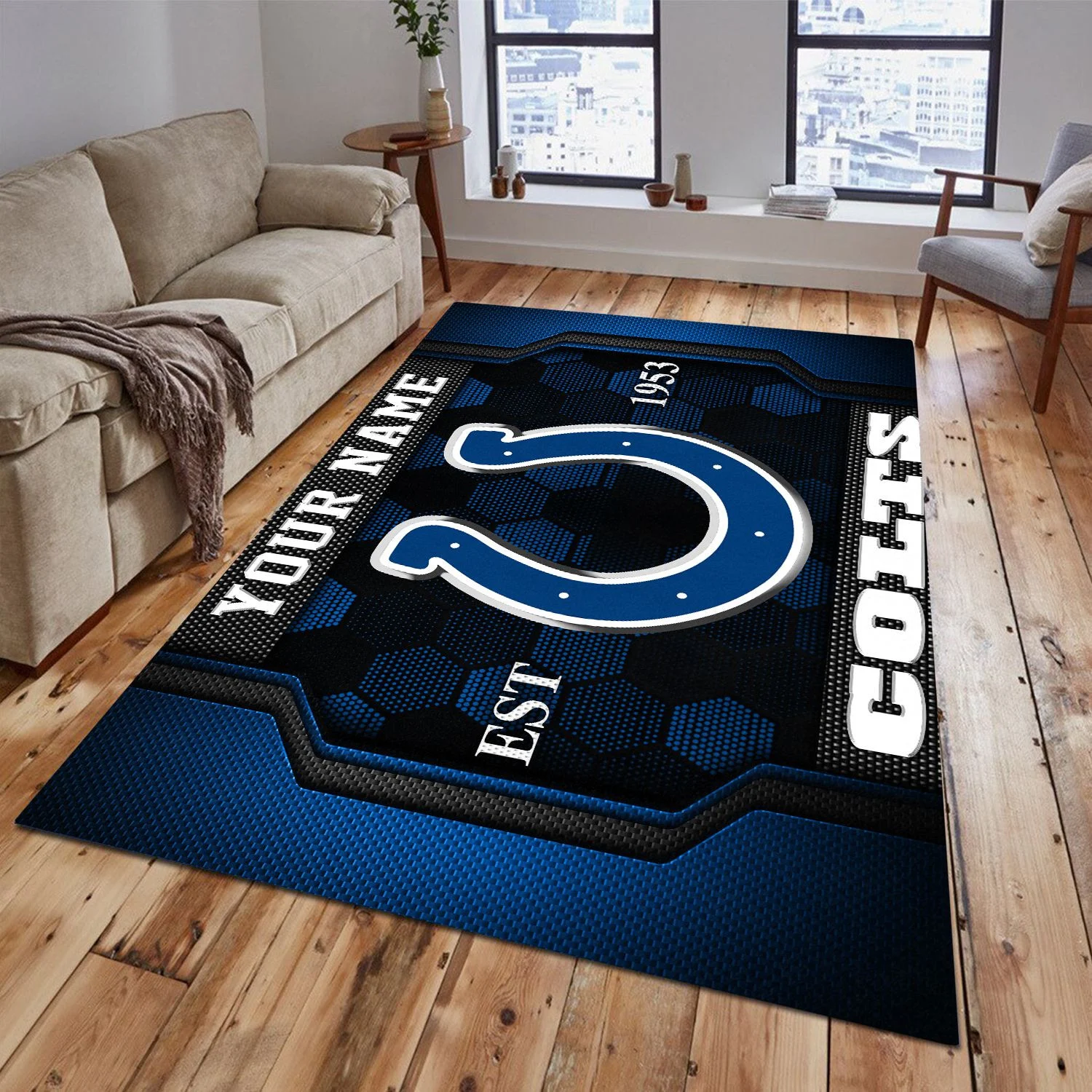 Indianapolis Colts Rectangle Rug Custom Your Family Name  2024 Versions, Football Team Rug, Football Fan Gifts, Home Decorations EHIVM-62268