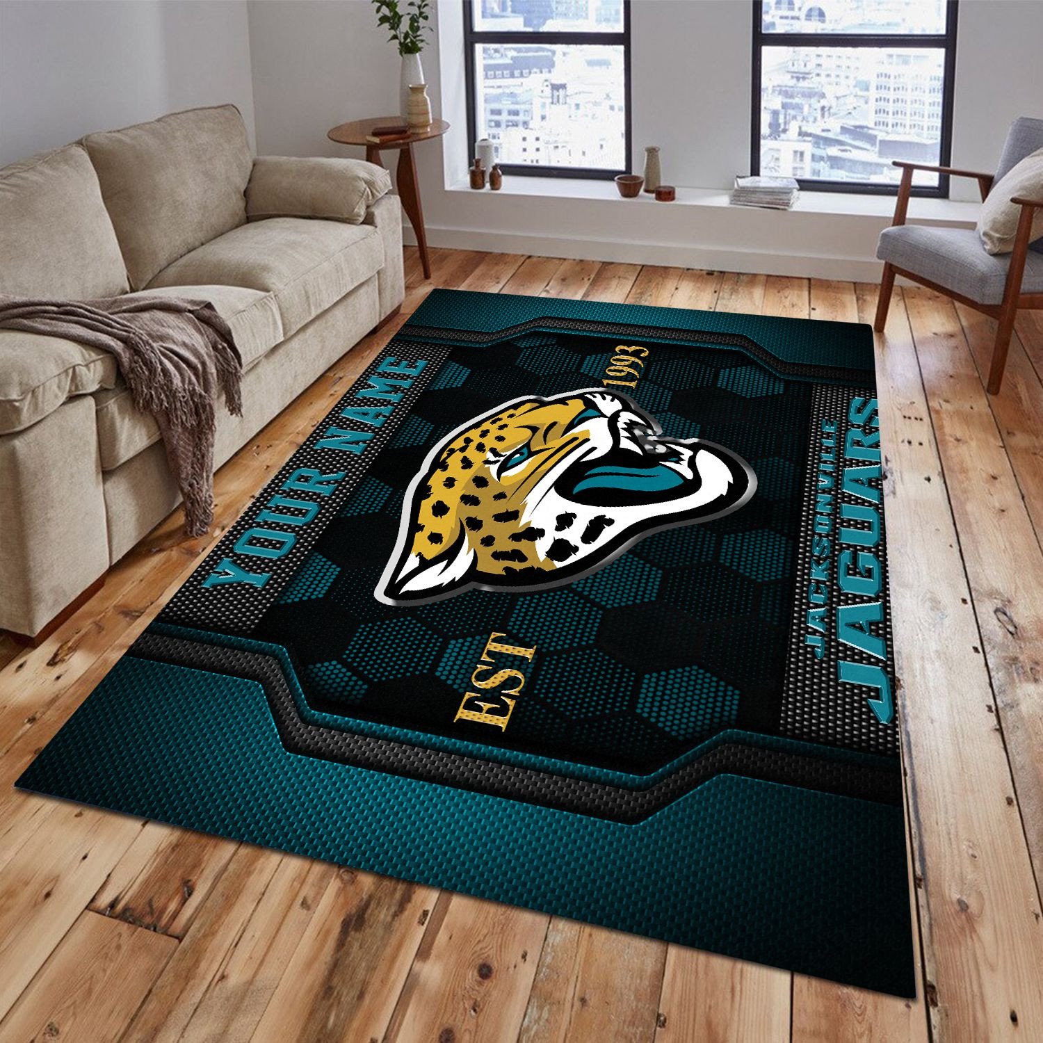 Jacksonville Jaguars Rectangle Rug Custom Your Family Name  2024 Versions, Football Team Rug, Football Fan Gifts, Home Decorations EHIVM-62268