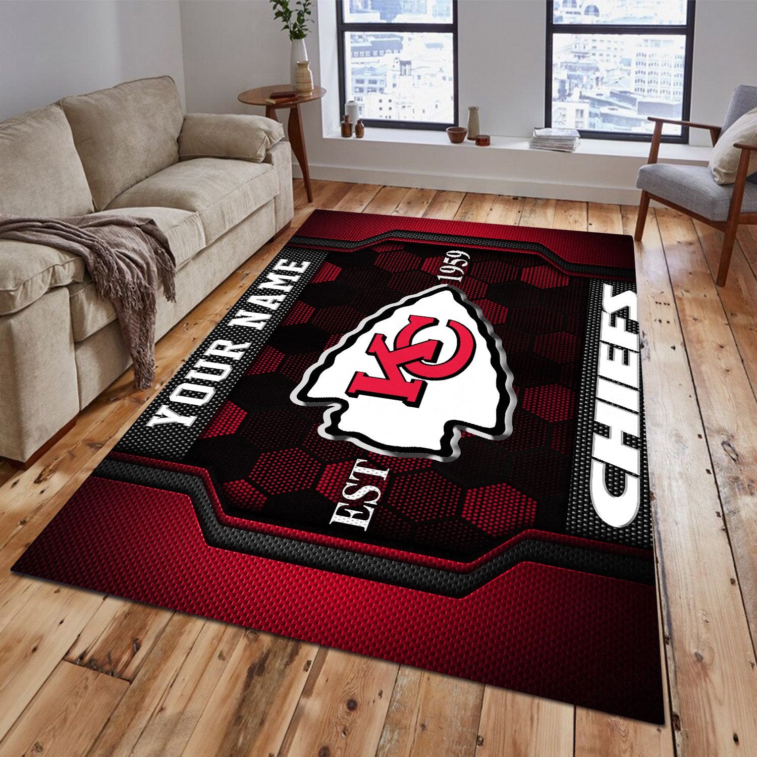 Kansas City Chiefs Rectangle Rug Custom Your Family Name  2024 Versions, Football Team Rug, Football Fan Gifts, Home Decorations EHIVM-62268