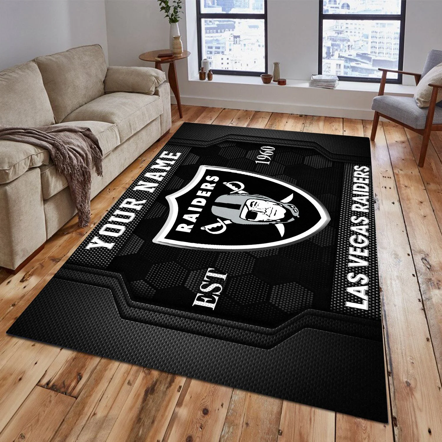 Las Vegas Raiders Rectangle Rug Custom Your Family Name  2024 Versions, Football Team Rug, Football Fan Gifts, Home Decorations EHIVM-62268