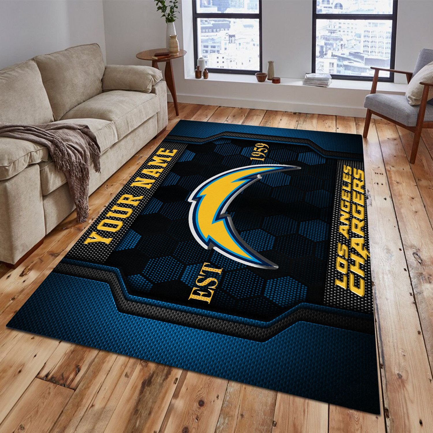 Los Angeles Chargers Rectangle Rug Custom Your Family Name  2024 Versions, Football Team Rug, Football Fan Gifts, Home Decorations EHIVM-62268
