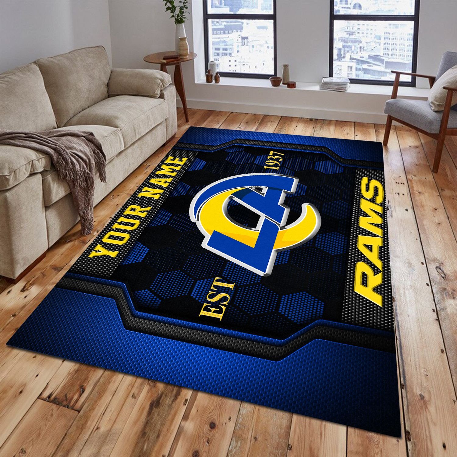 Los Angeles Rams Rectangle Rug Custom Your Family Name  2024 Versions, Football Team Rug, Football Fan Gifts, Home Decorations EHIVM-62268